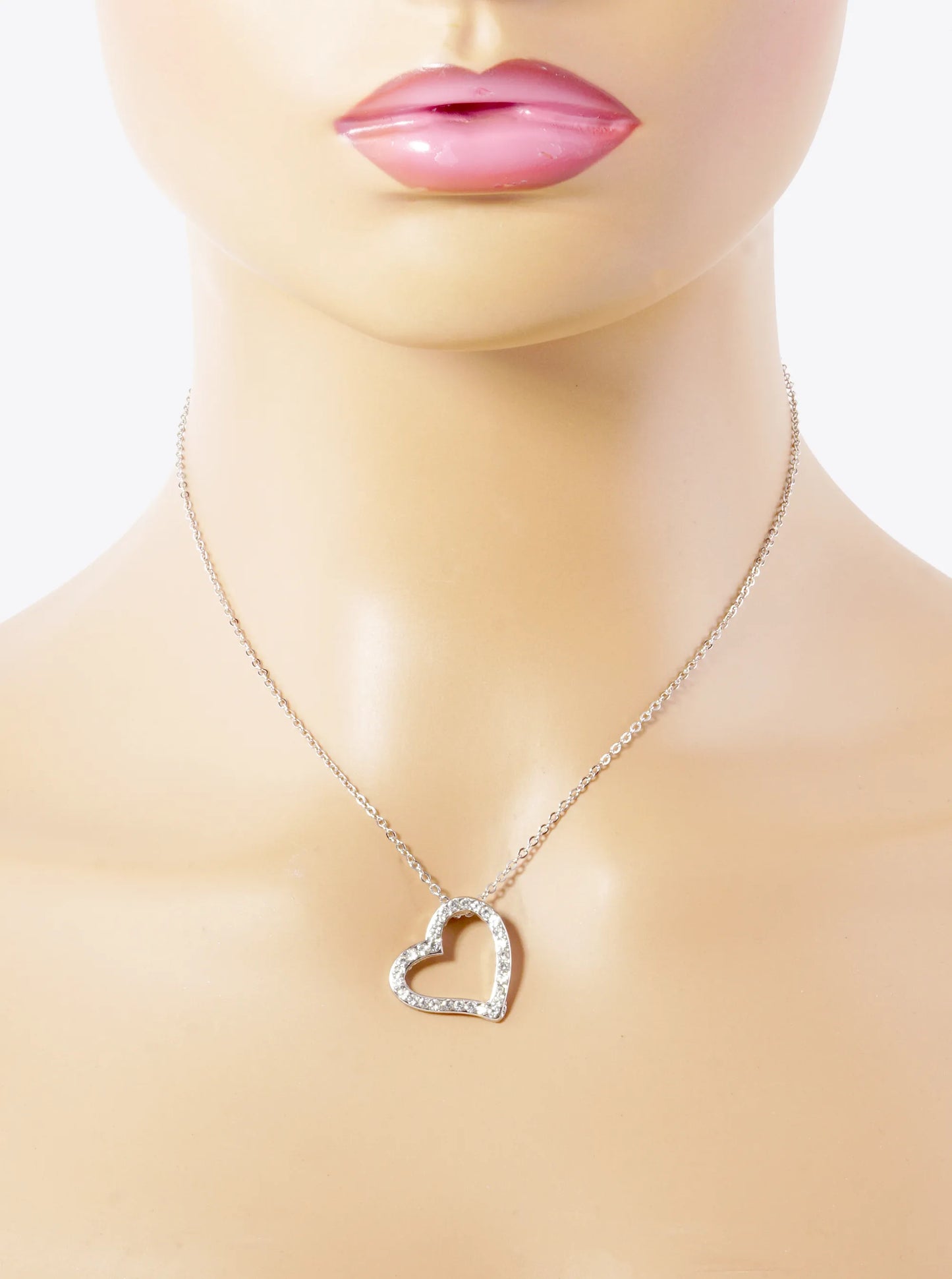 Crystal Pave 20mm Heart Pendant Necklace