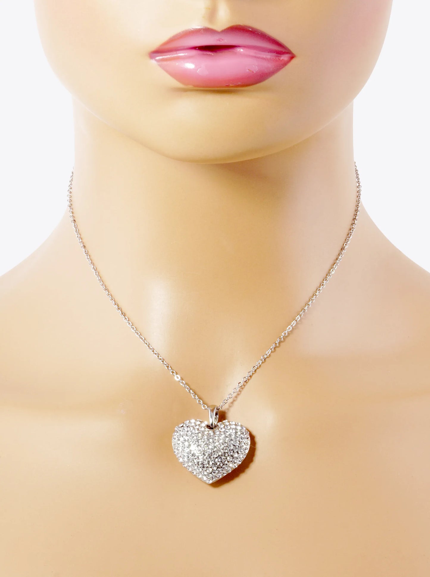 Crystal Pave 23mm Puffy Heart Pendant Necklace