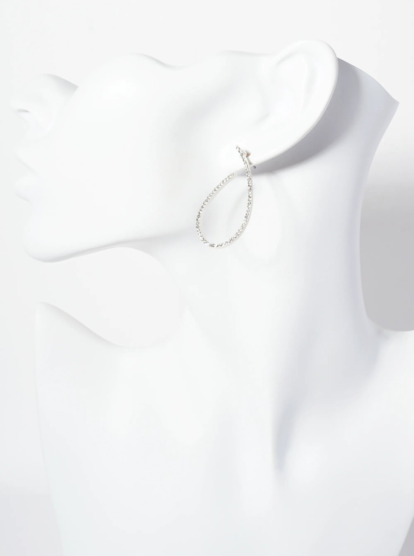 Crystal-Pave 40mm Front-Facing Teardrop Hoop Earrings