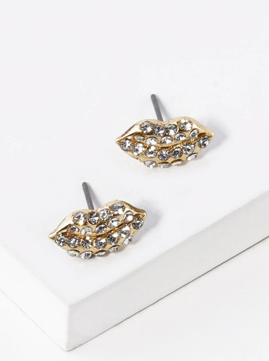 Crystal Pave 6mm Lips Post Stud Earrings