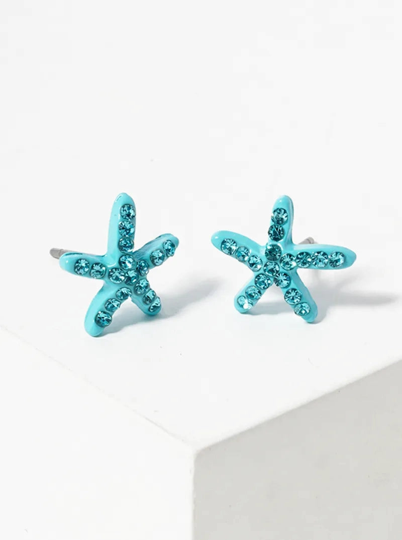 Crystal Pave 8mm Starfish Post Stud Earrings