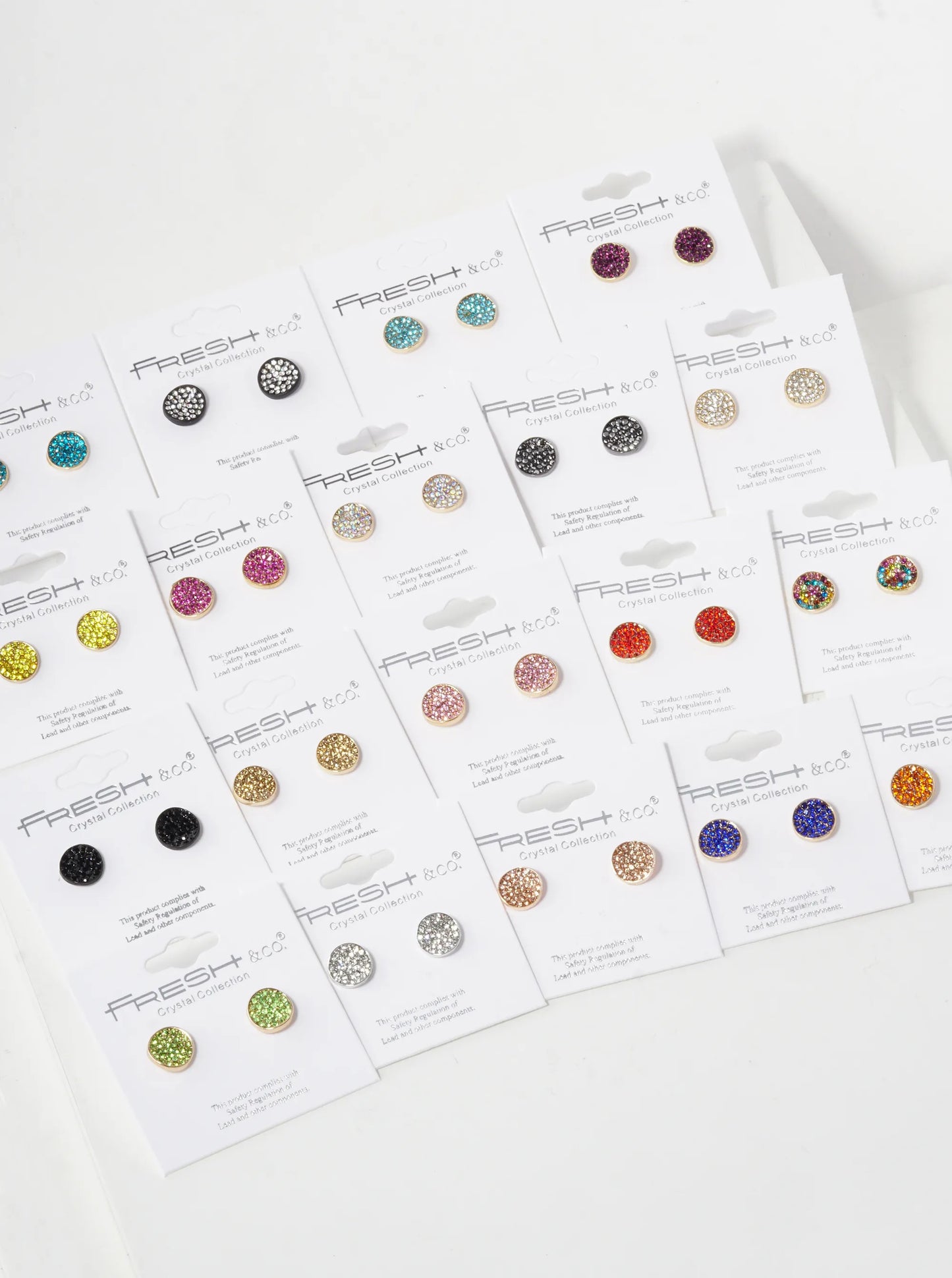 Crystal Pave 9mm Curved Round Disc Button Stud Earrings
