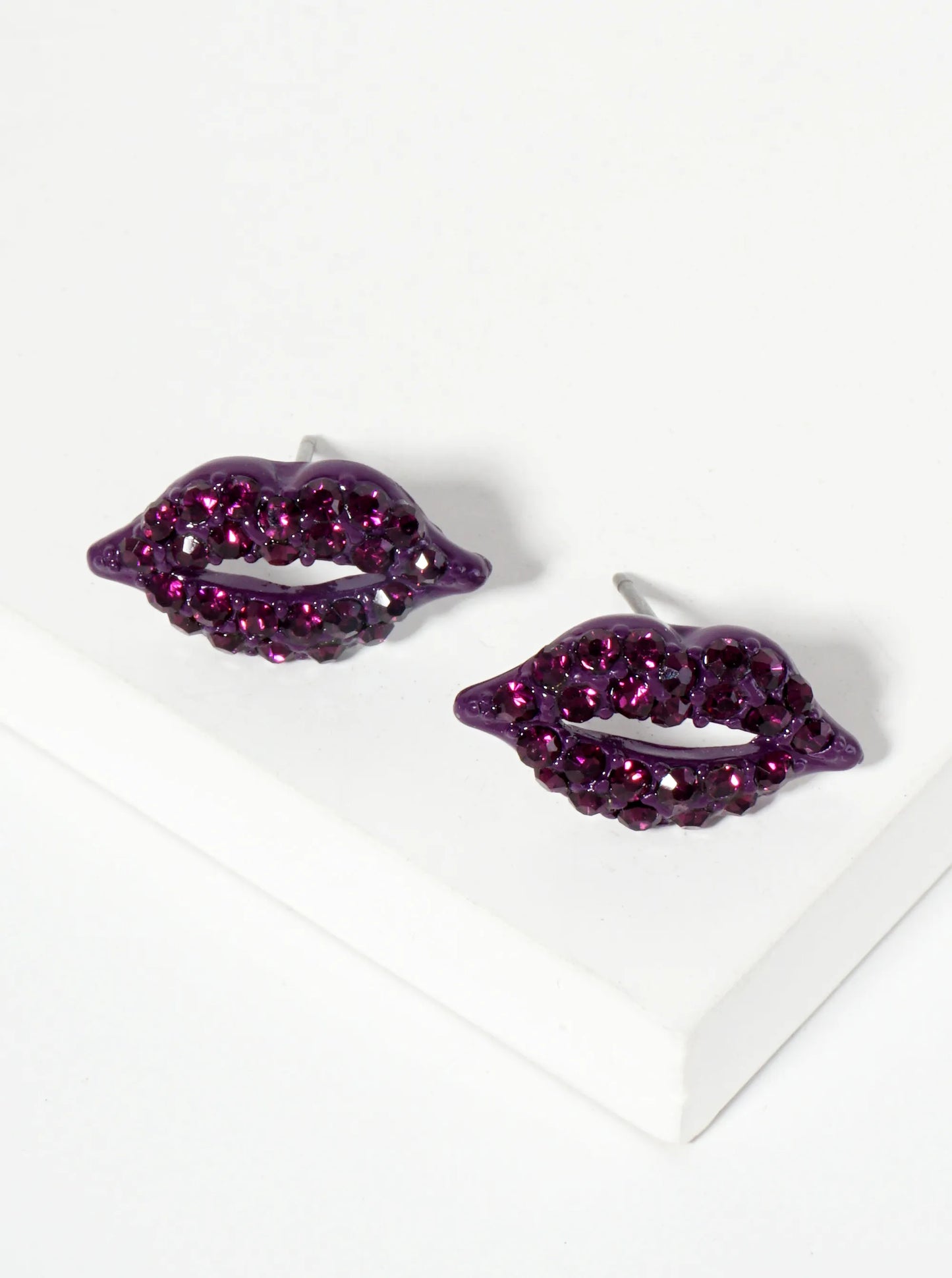 Crystal-Pave 9mm Lips Post Stud Earrings
