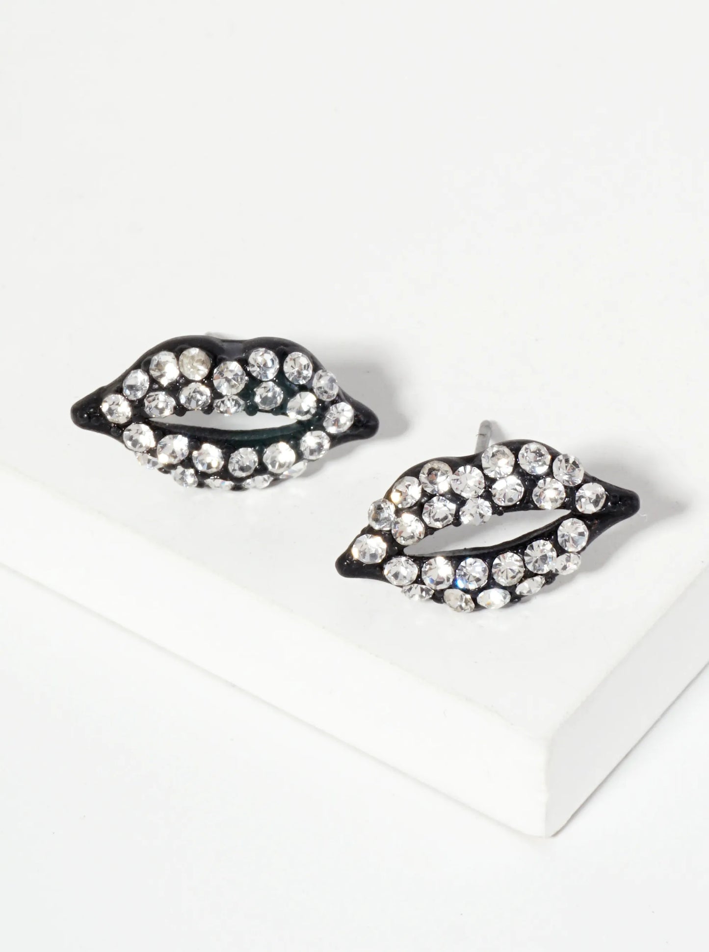 Crystal-Pave 9mm Lips Post Stud Earrings
