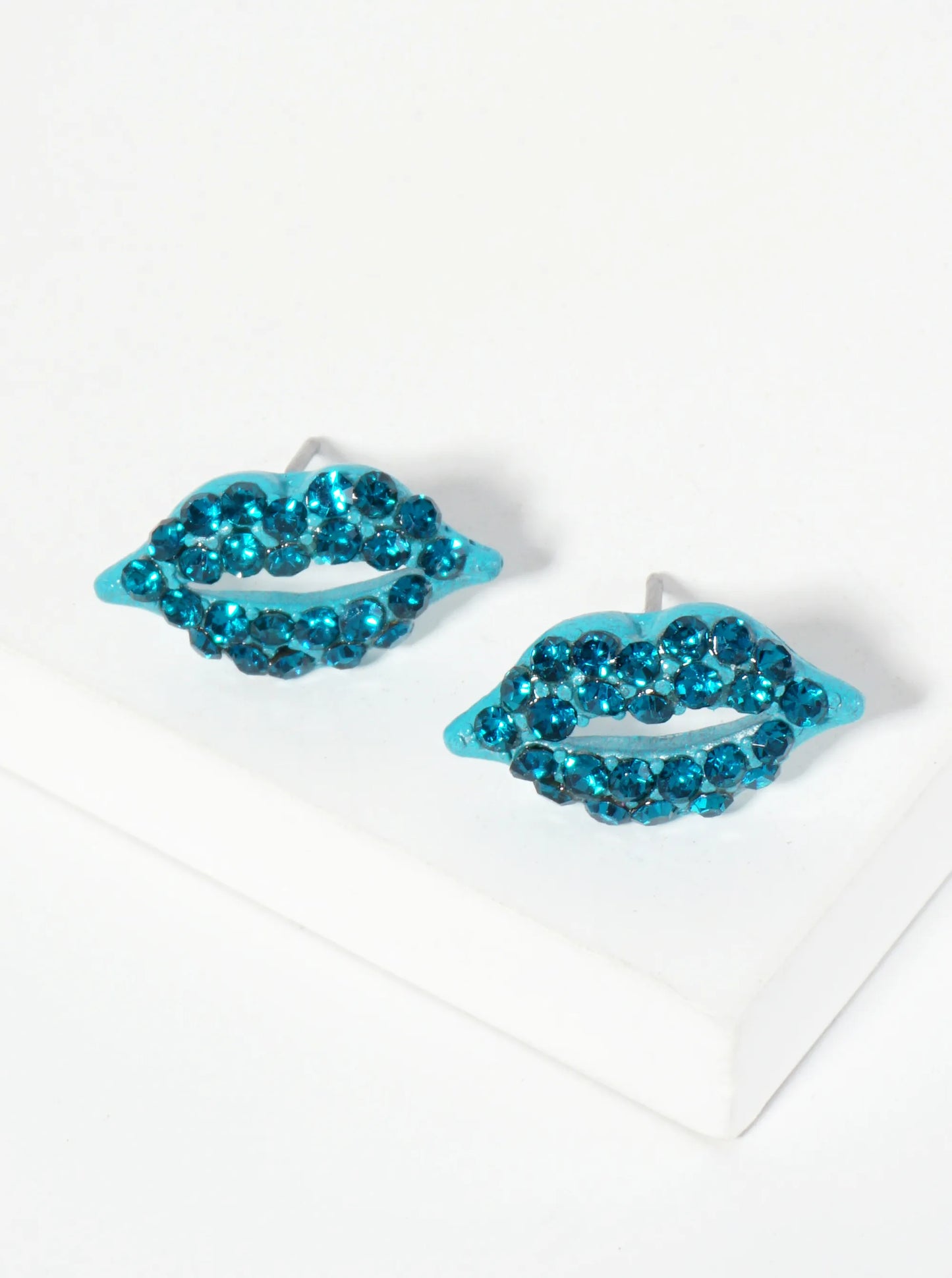 Crystal-Pave 9mm Lips Post Stud Earrings