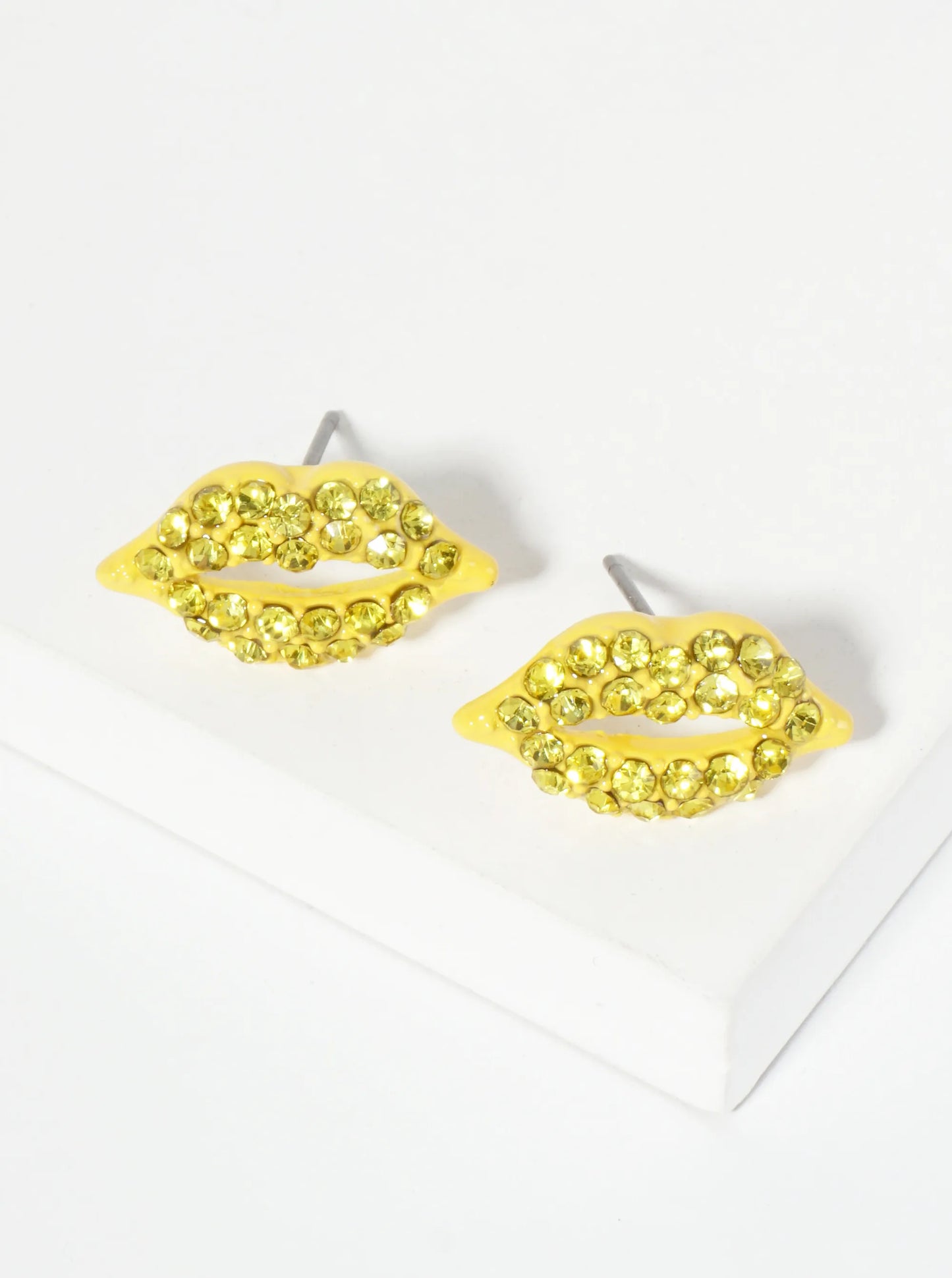 Crystal-Pave 9mm Lips Post Stud Earrings