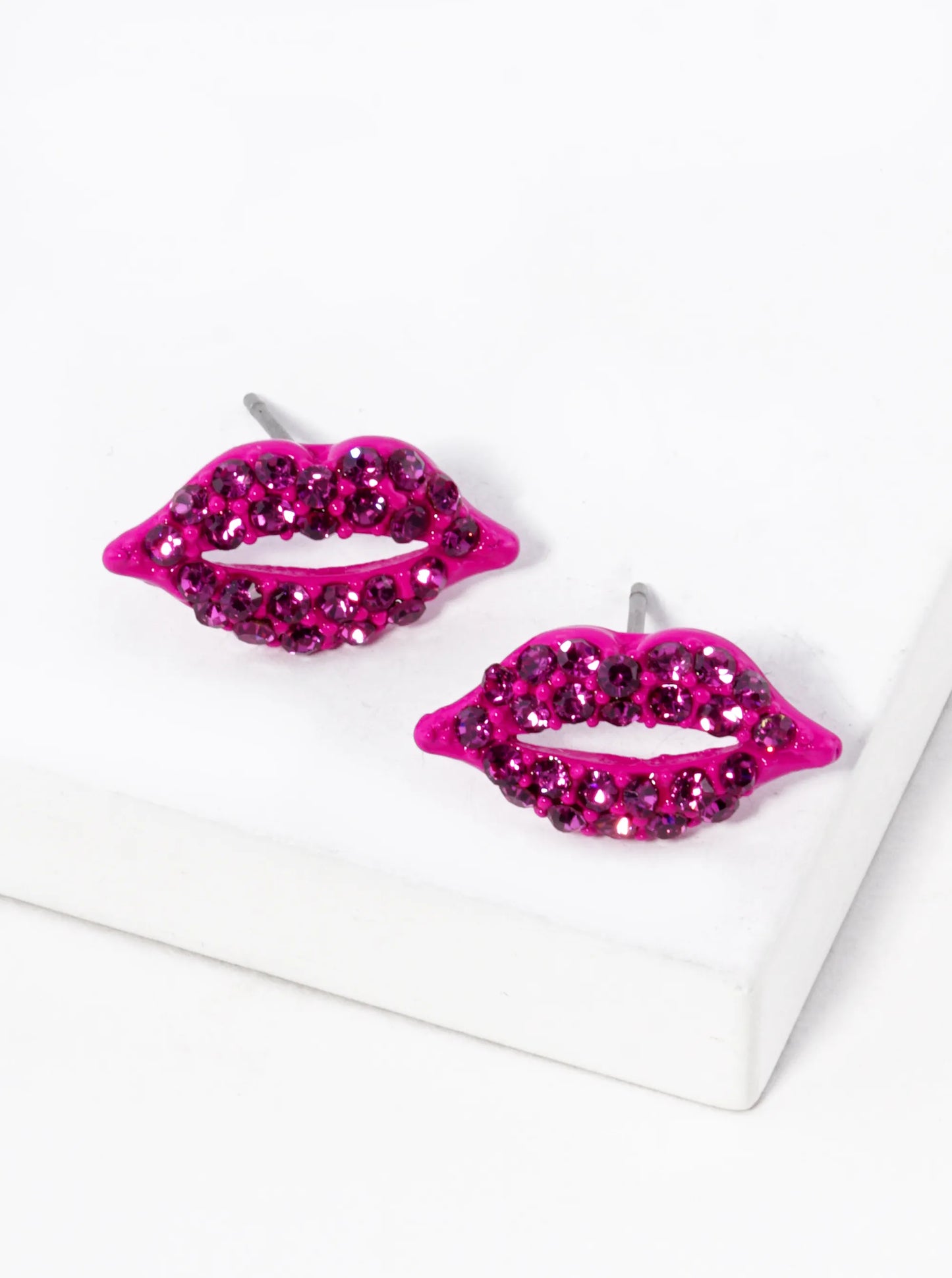 Crystal-Pave 9mm Lips Post Stud Earrings