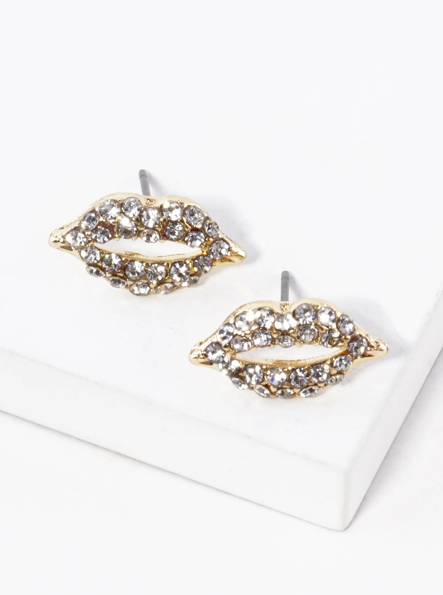 Crystal-Pave 9mm Lips Post Stud Earrings