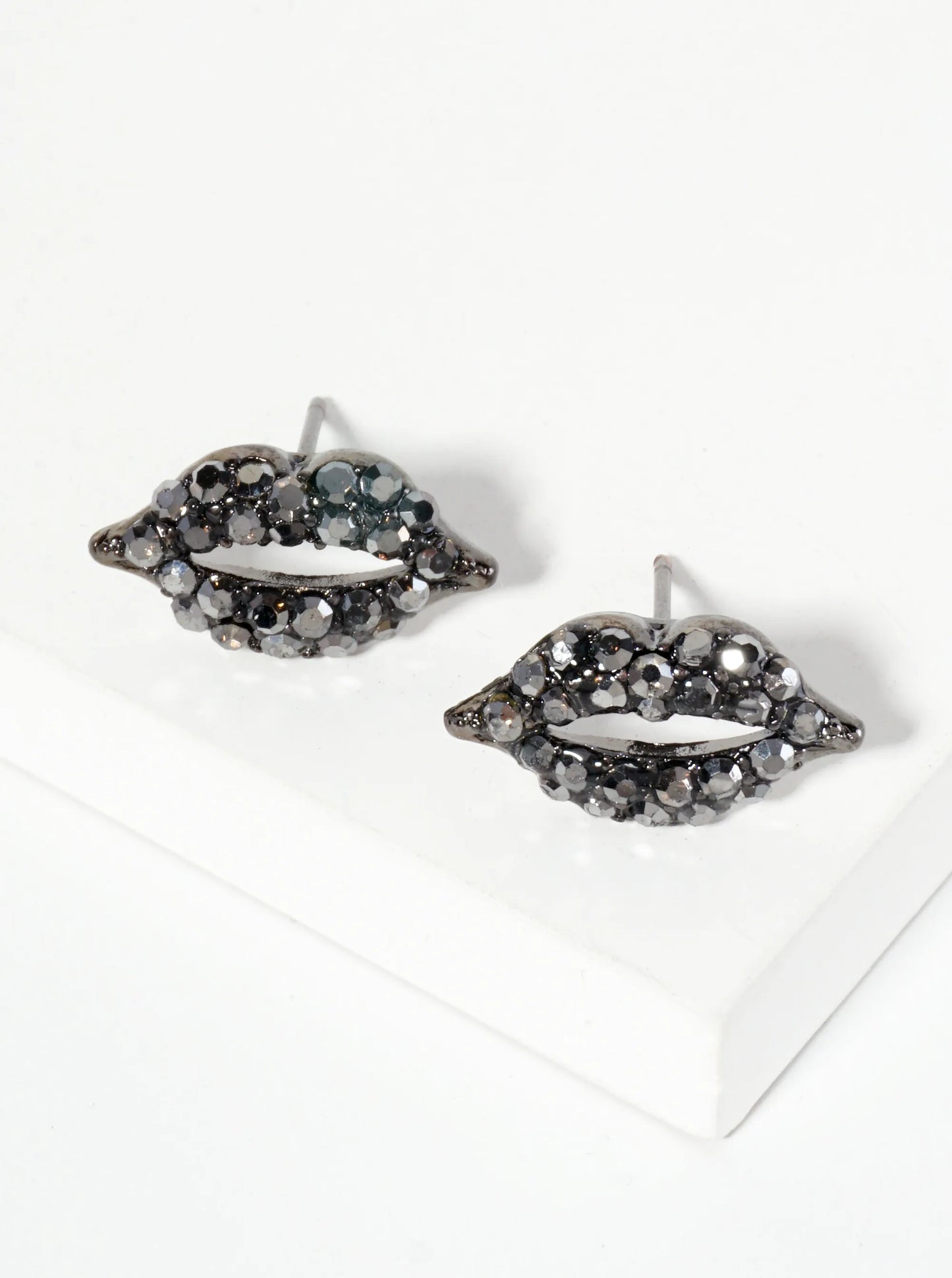 Crystal-Pave 9mm Lips Post Stud Earrings
