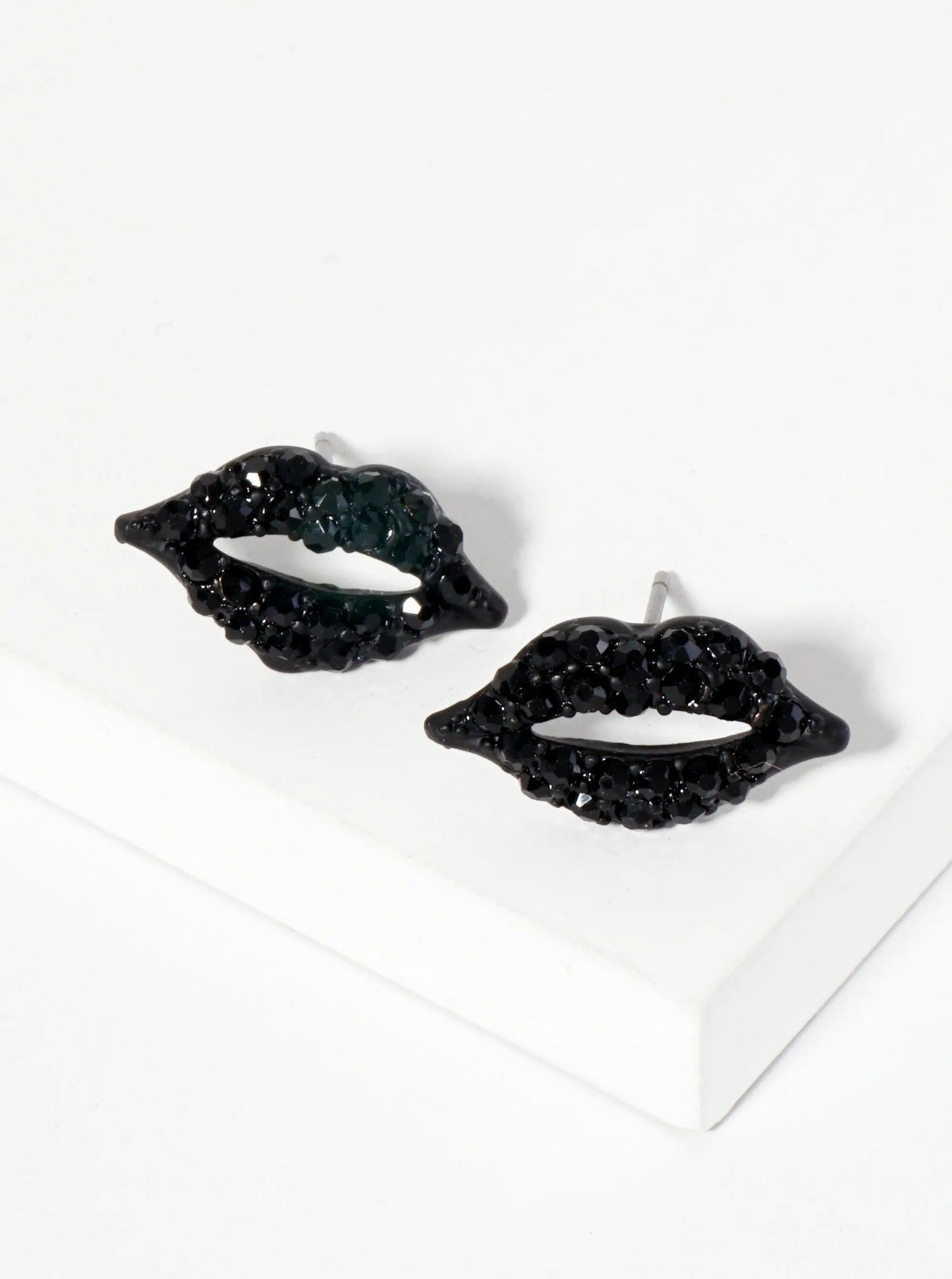 Crystal-Pave 9mm Lips Post Stud Earrings