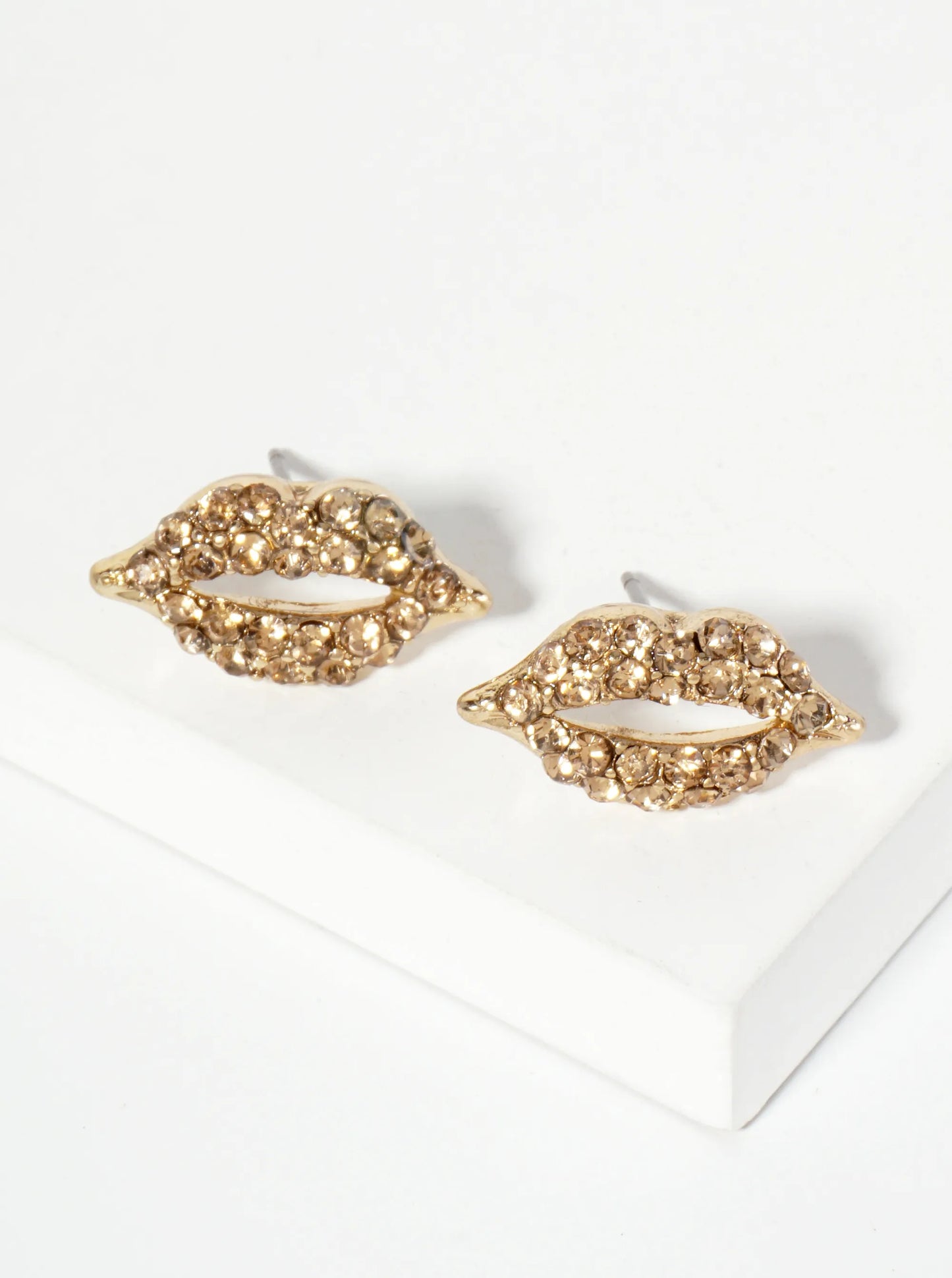 Crystal-Pave 9mm Lips Post Stud Earrings
