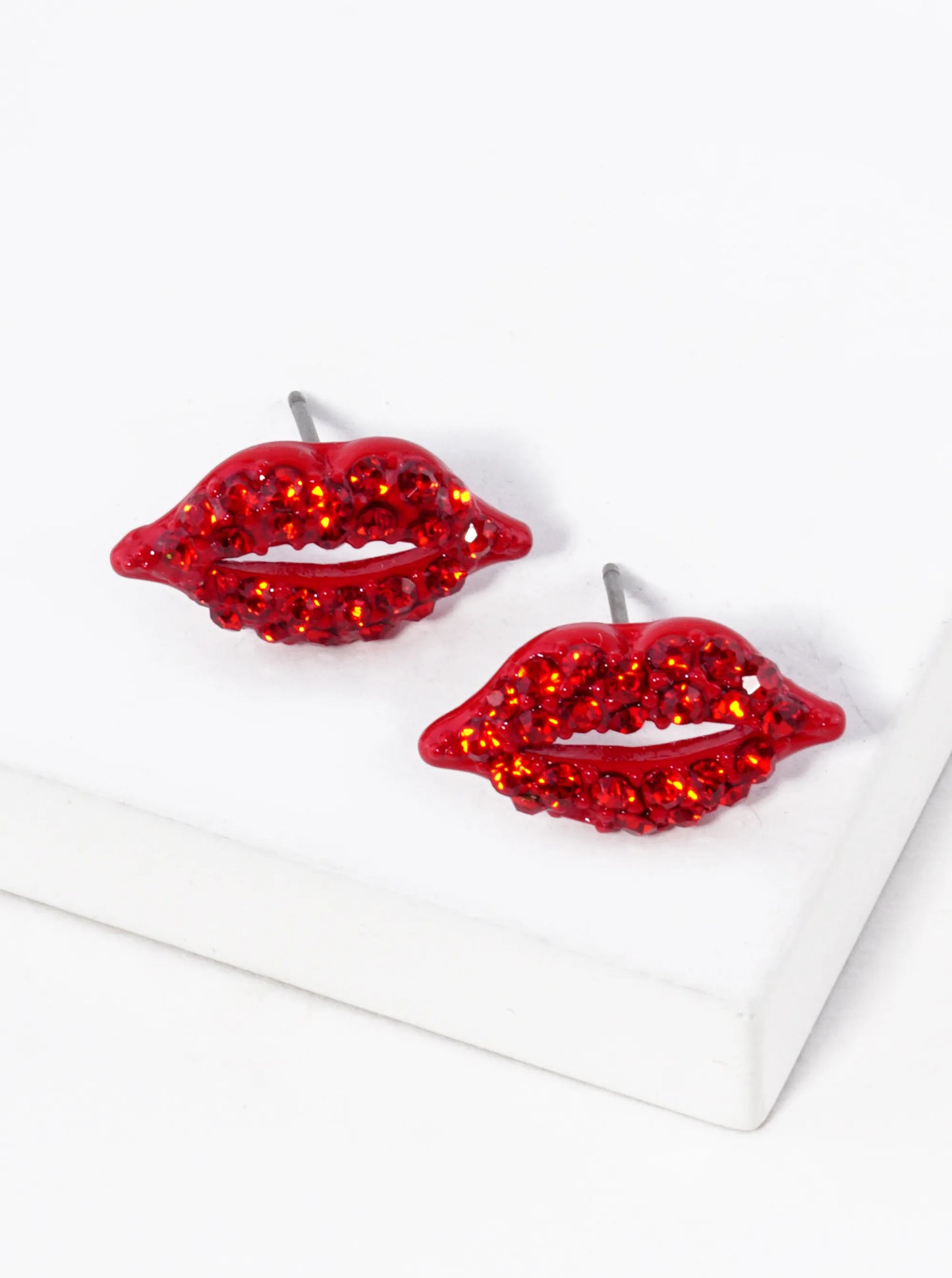 Crystal-Pave 9mm Lips Post Stud Earrings