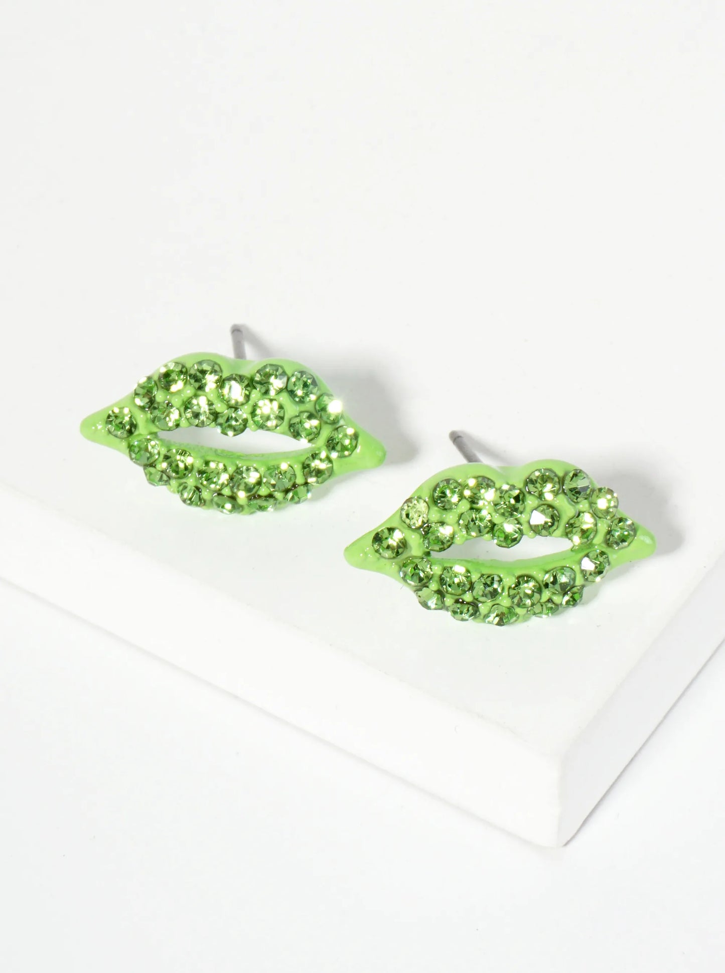 Crystal-Pave 9mm Lips Post Stud Earrings