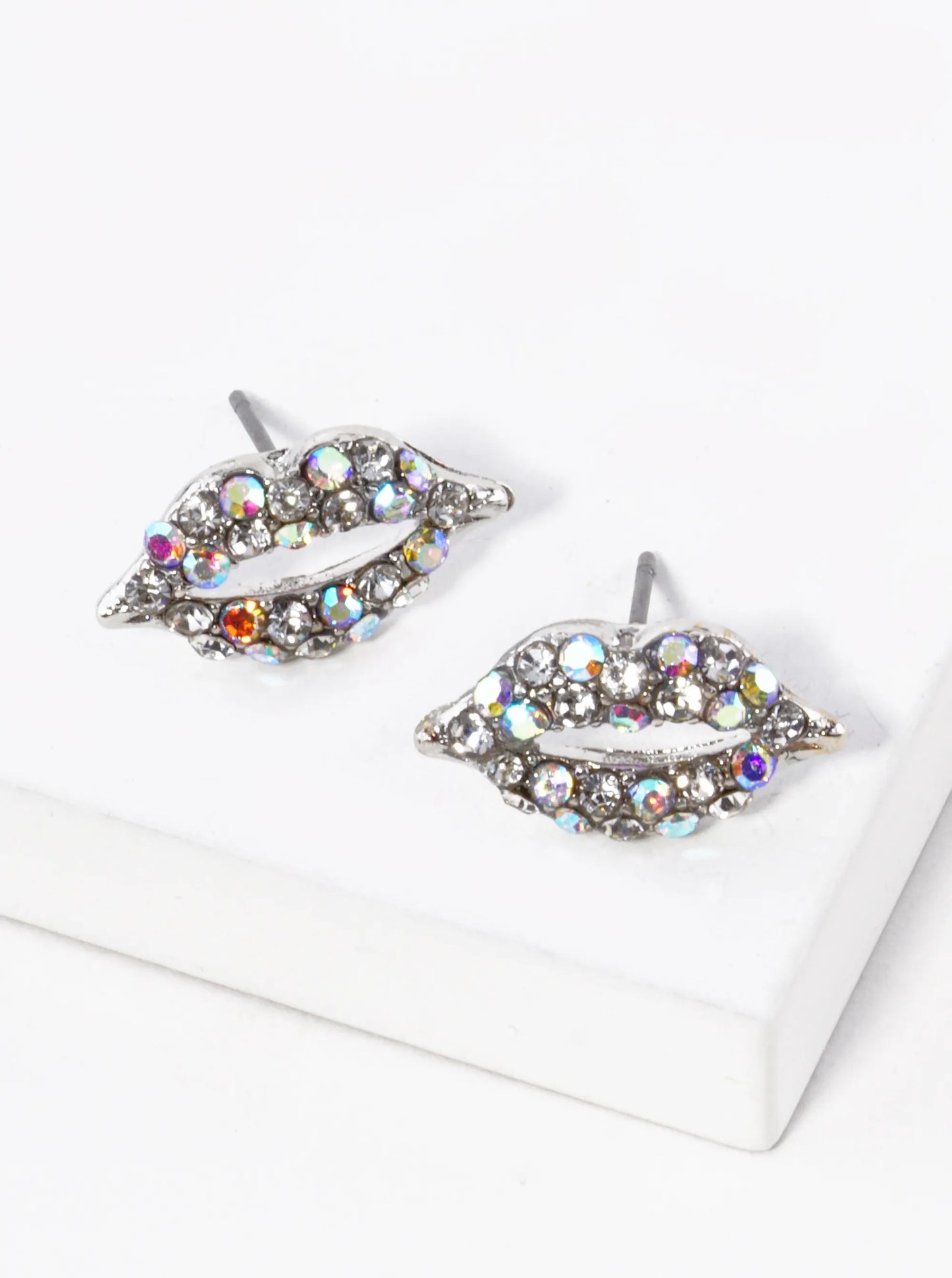 Crystal-Pave 9mm Lips Post Stud Earrings