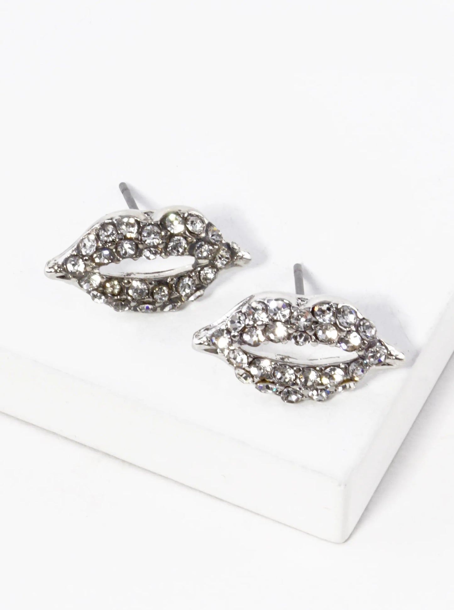 Crystal-Pave 9mm Lips Post Stud Earrings