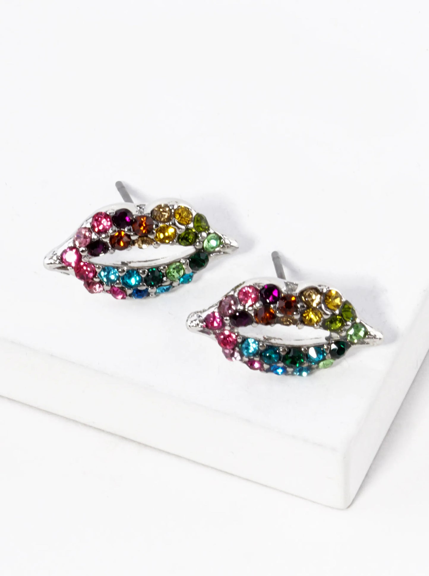 Crystal-Pave 9mm Lips Post Stud Earrings