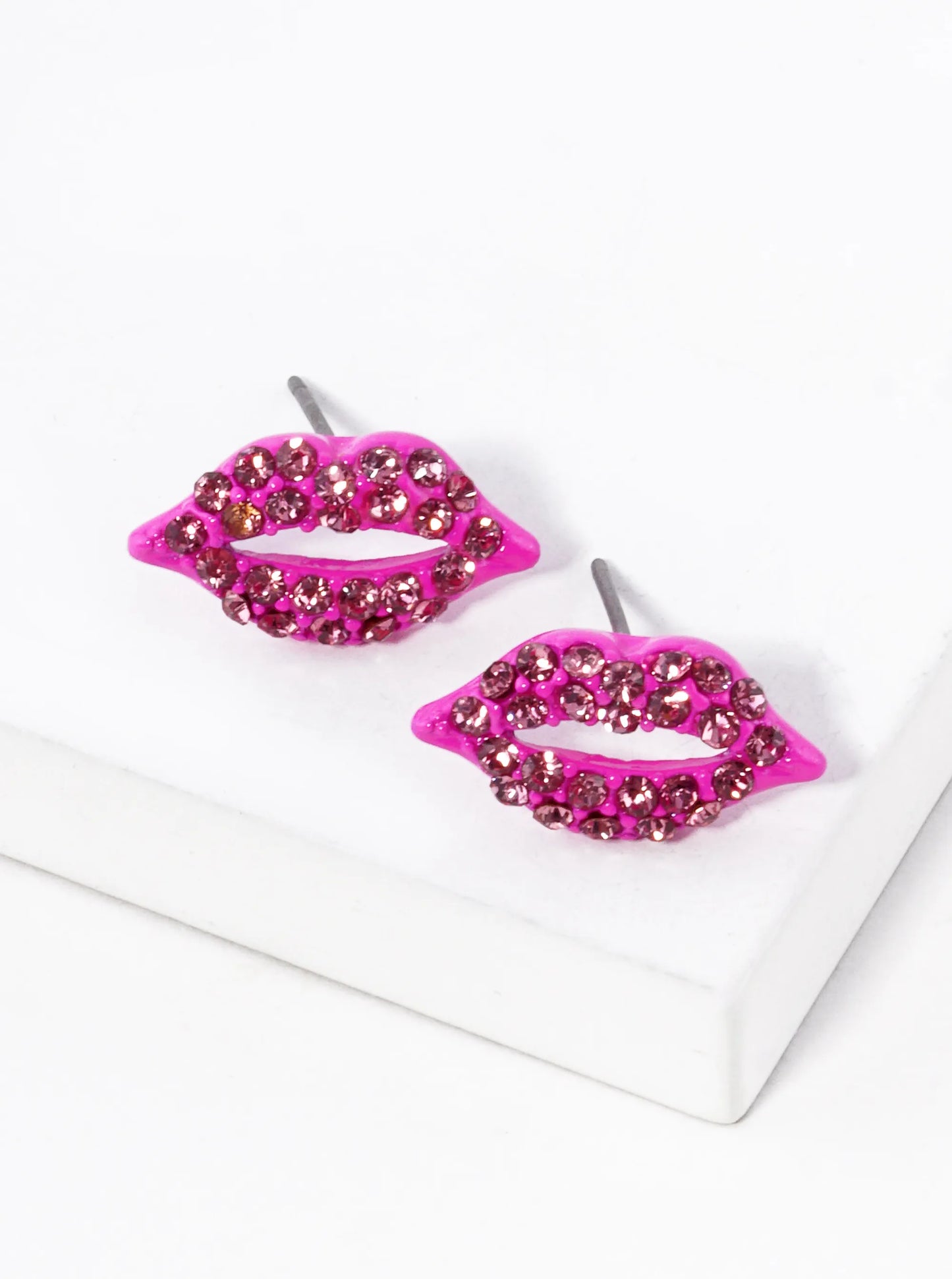 Crystal-Pave 9mm Lips Post Stud Earrings