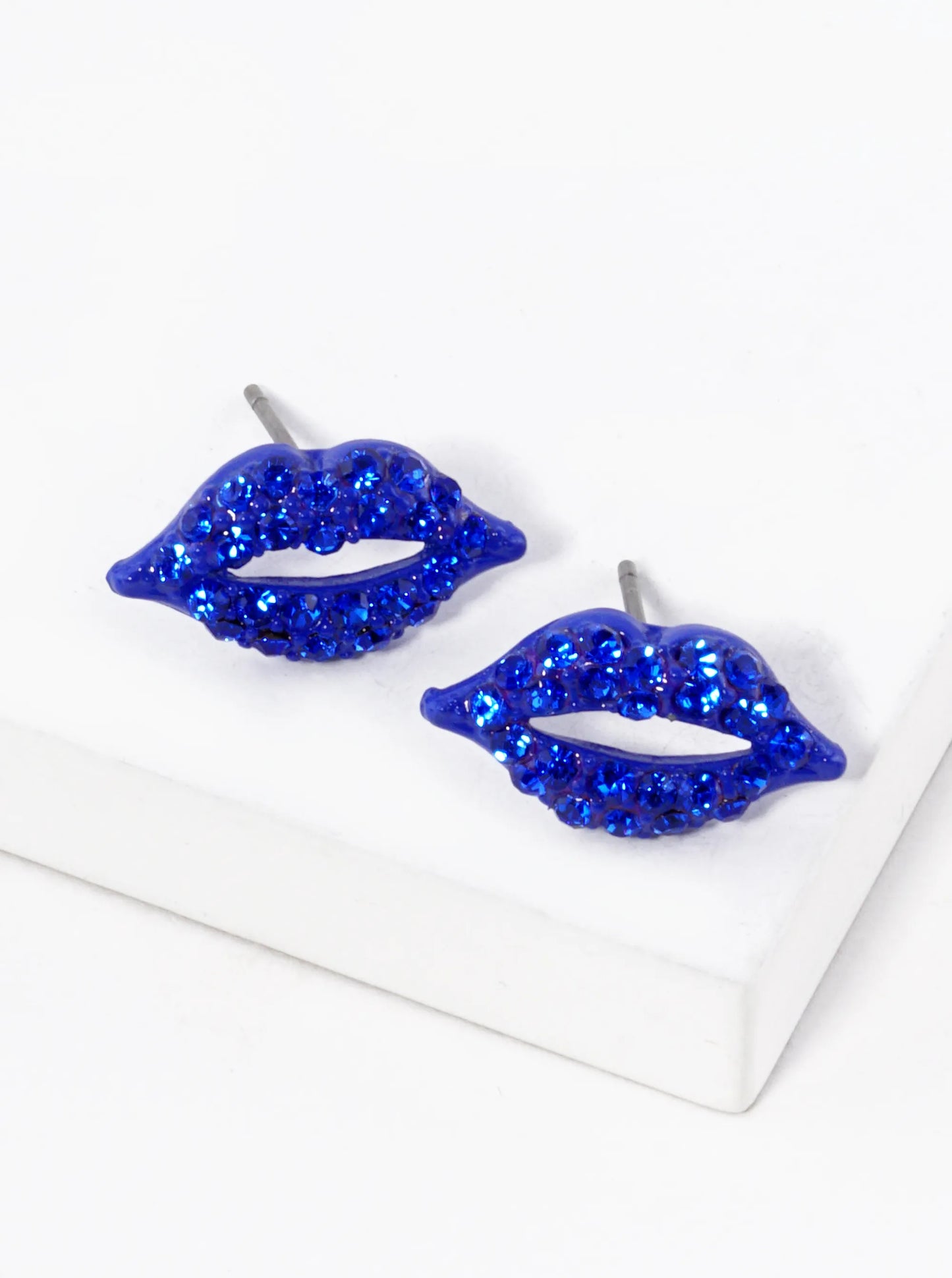 Crystal-Pave 9mm Lips Post Stud Earrings