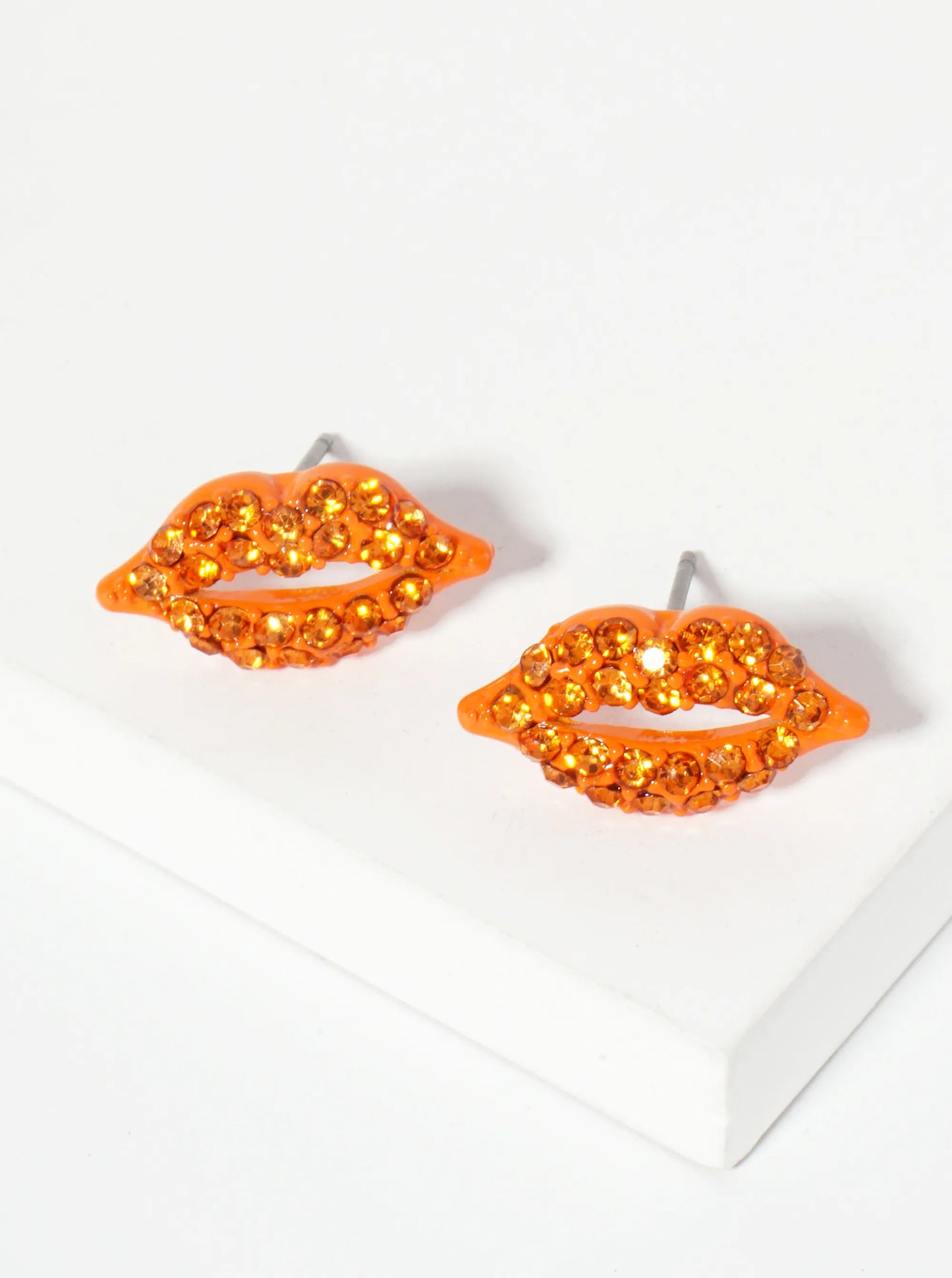 Crystal-Pave 9mm Lips Post Stud Earrings