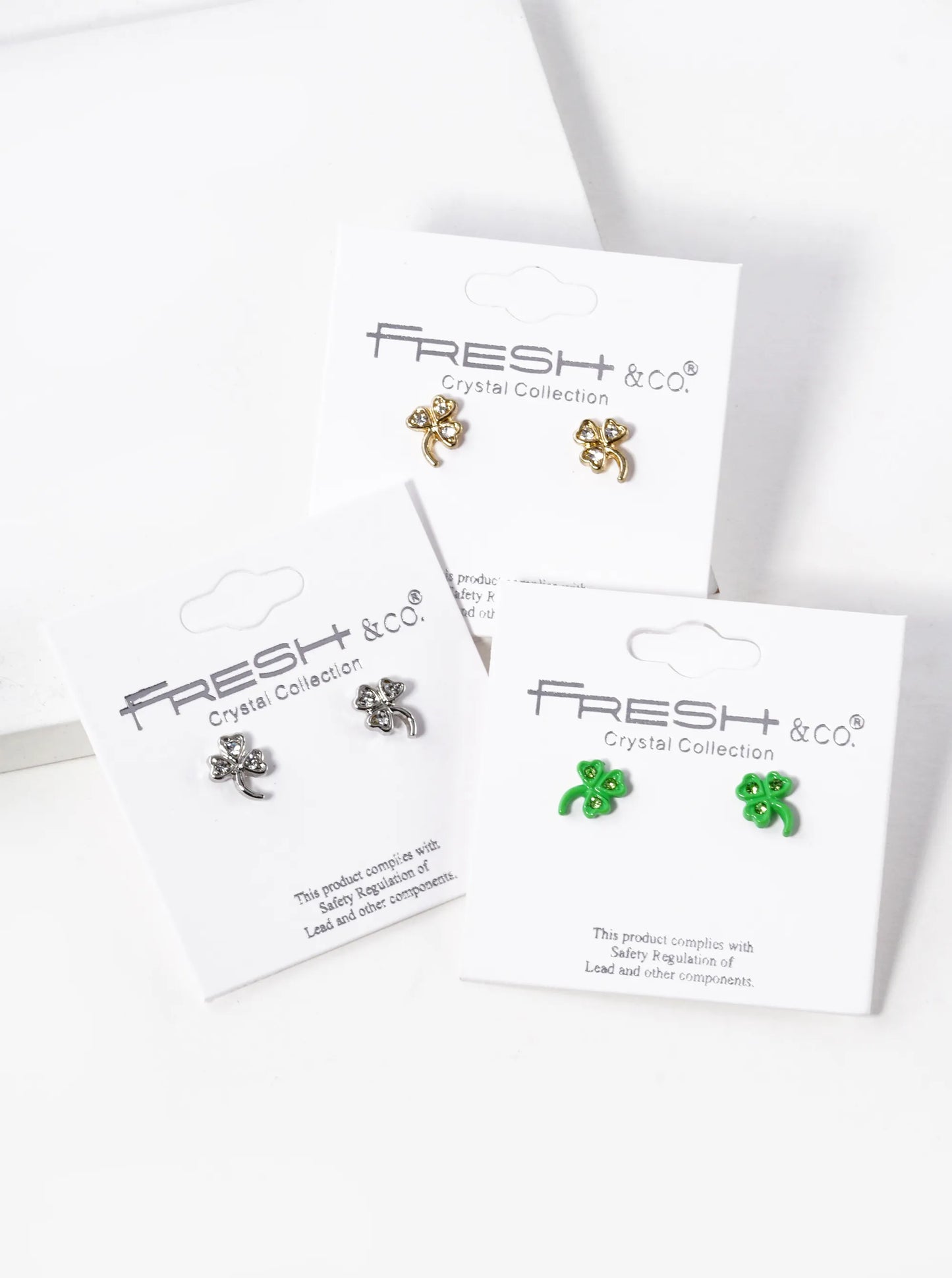 Crystal Pave 9mm Three-Leaf Clover Stud Earrings