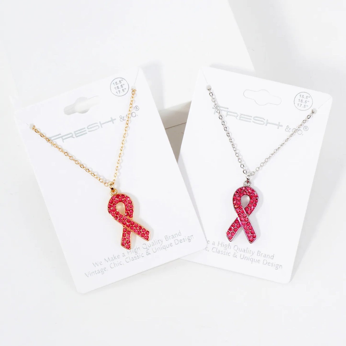 Crystal-Pave Breast Cancer Awareness Pink-Ribbon Pendant Necklace