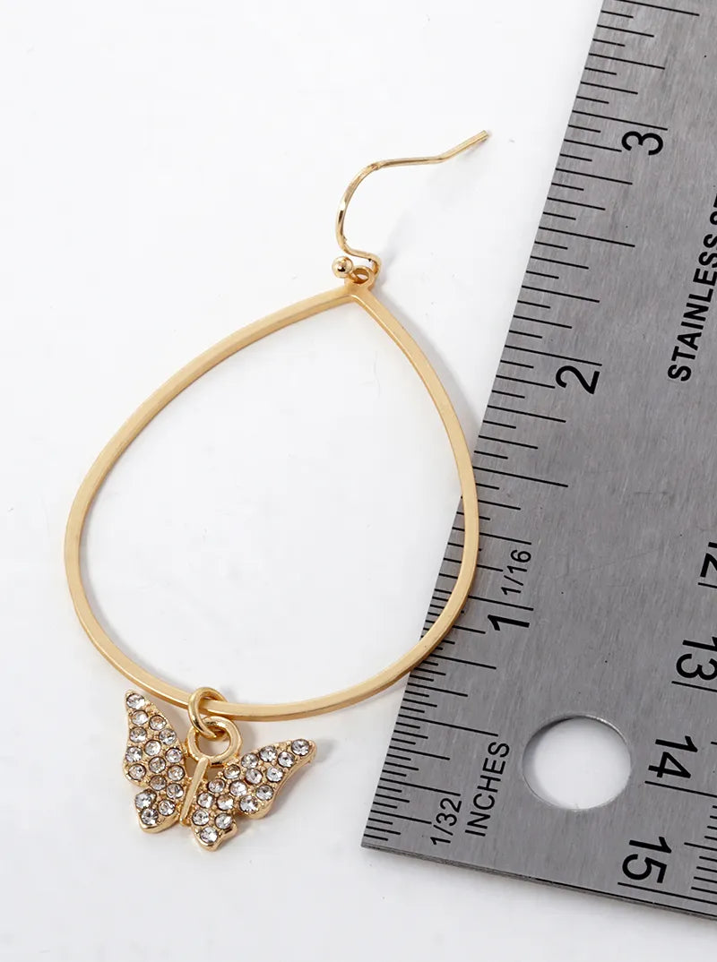Crystal Pave Butterfly Drop Teardrop Dangle Earrings
