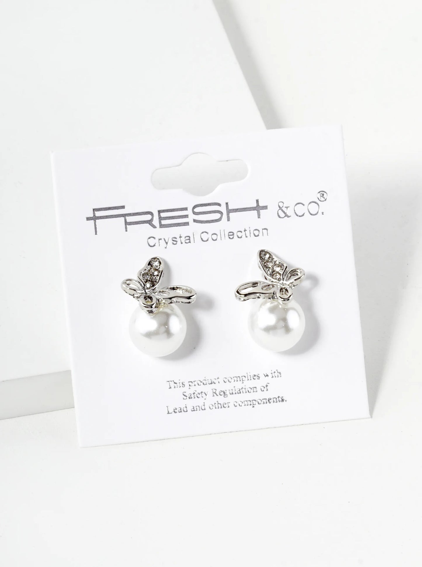 Crystal Pave Butterfly Sitting On 10mm Pearl Bead 15mm Stud Earrings