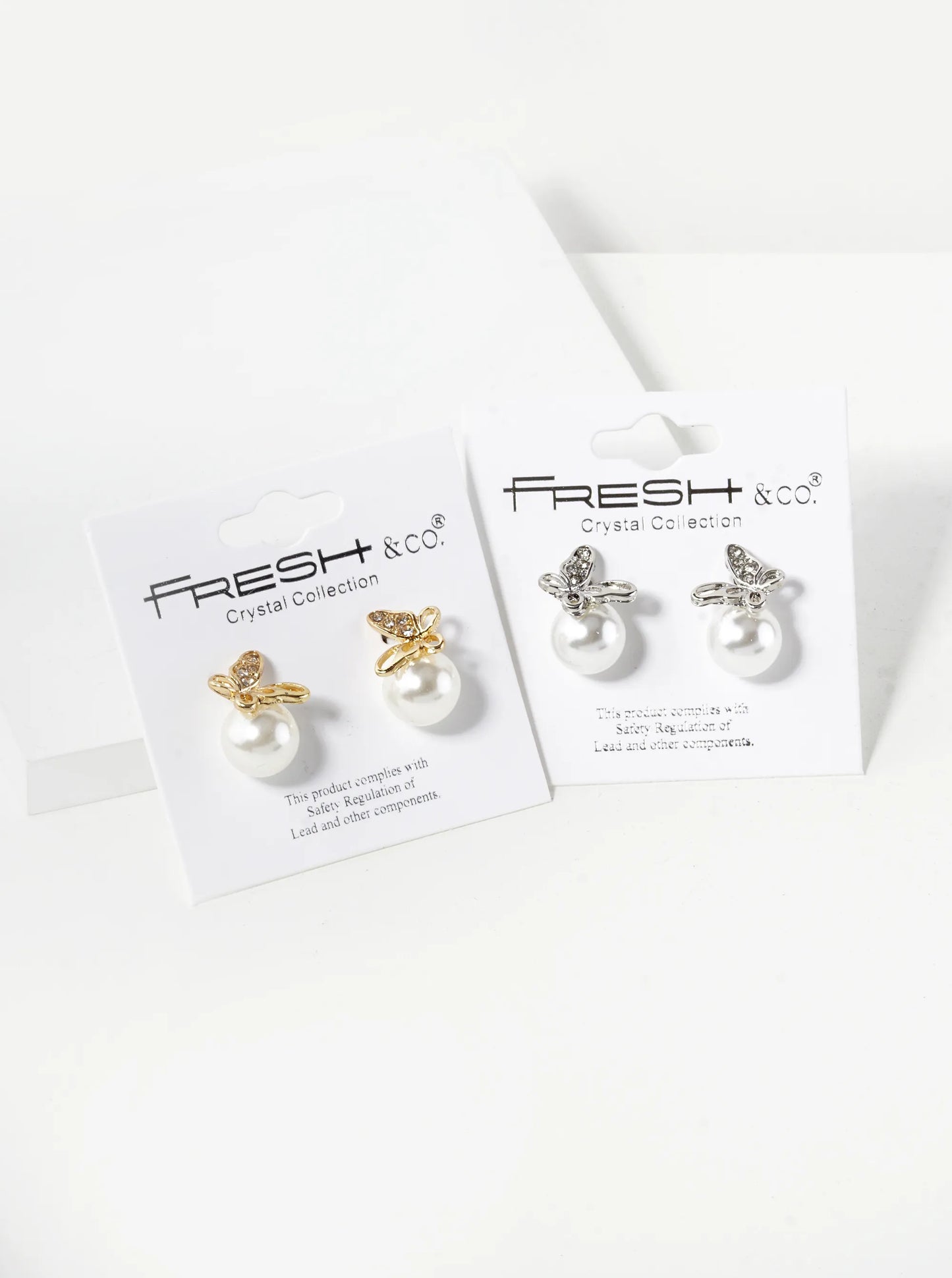 Crystal Pave Butterfly Sitting On 10mm Pearl Bead 15mm Stud Earrings