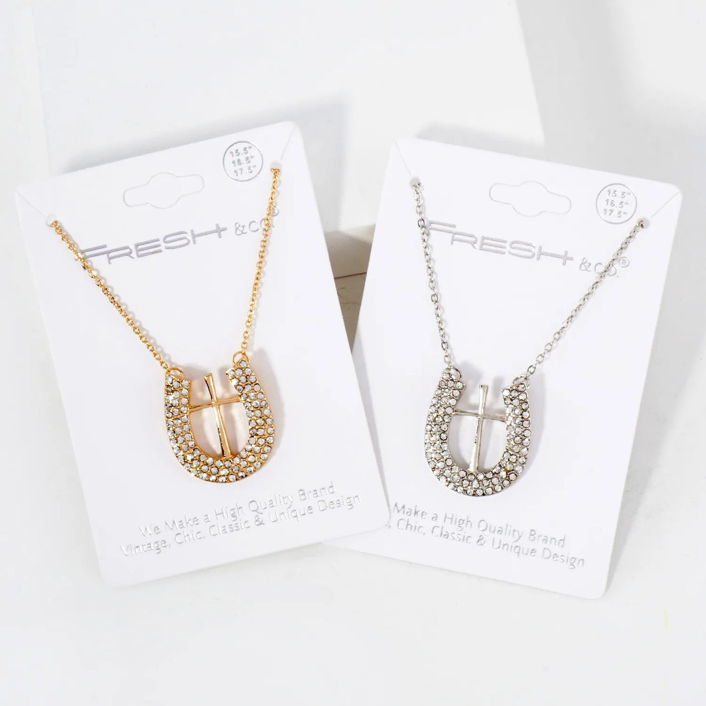 Crystal-Pave Cross-in-Horseshoe Pendant Necklace