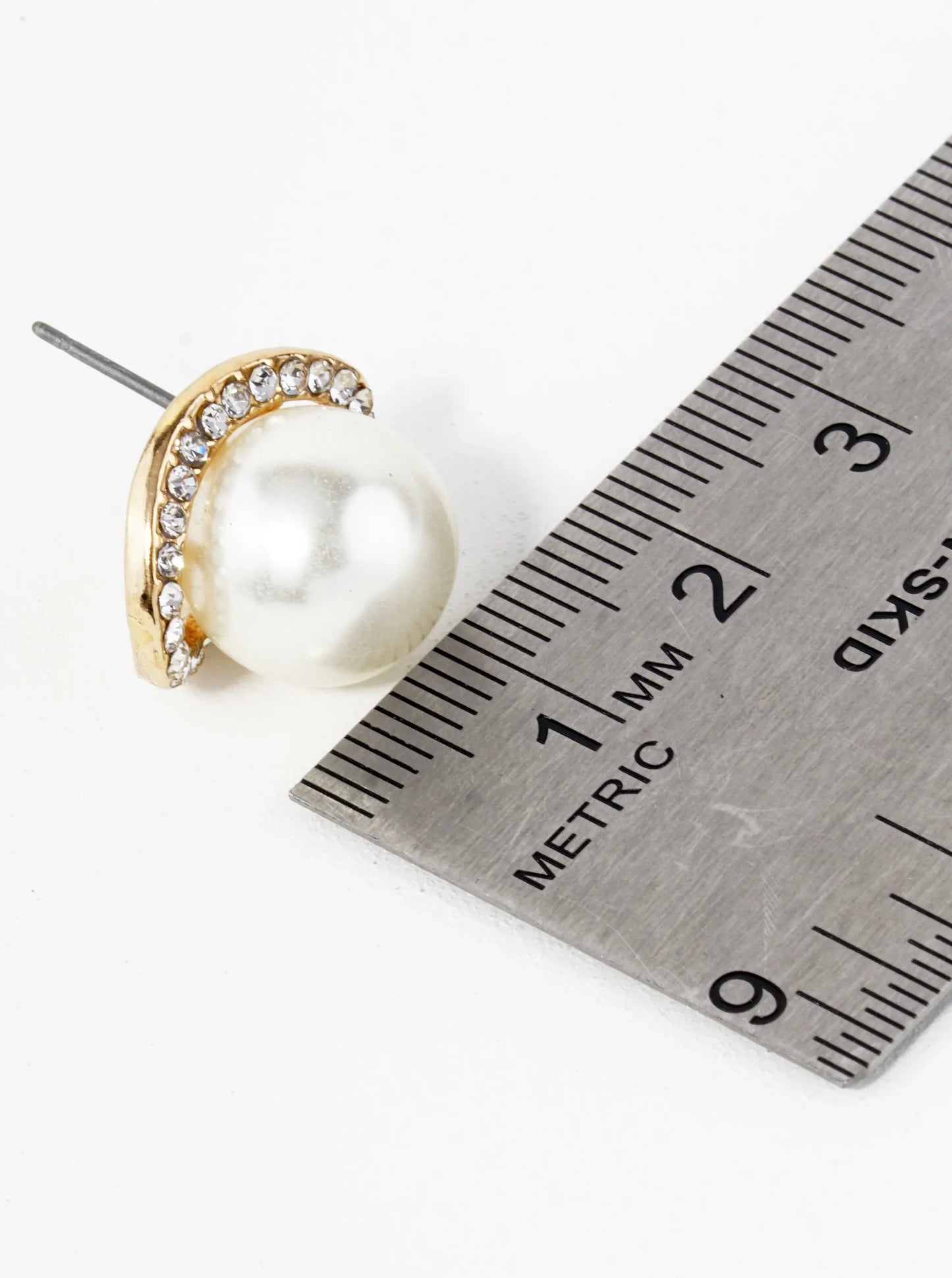 Crystal Pave Curved Oval With12mm Pearl Stud Earrings