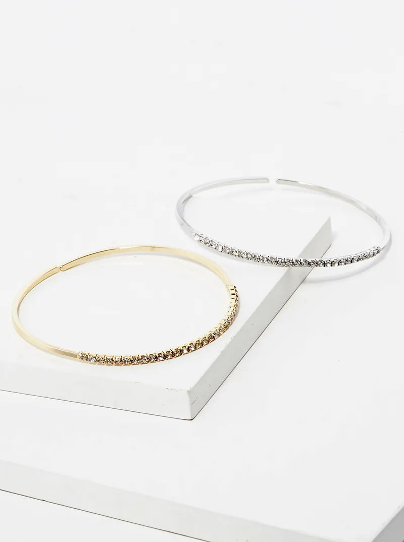 Crystal Pave Delicate Stretch Open Cuff Bracelet