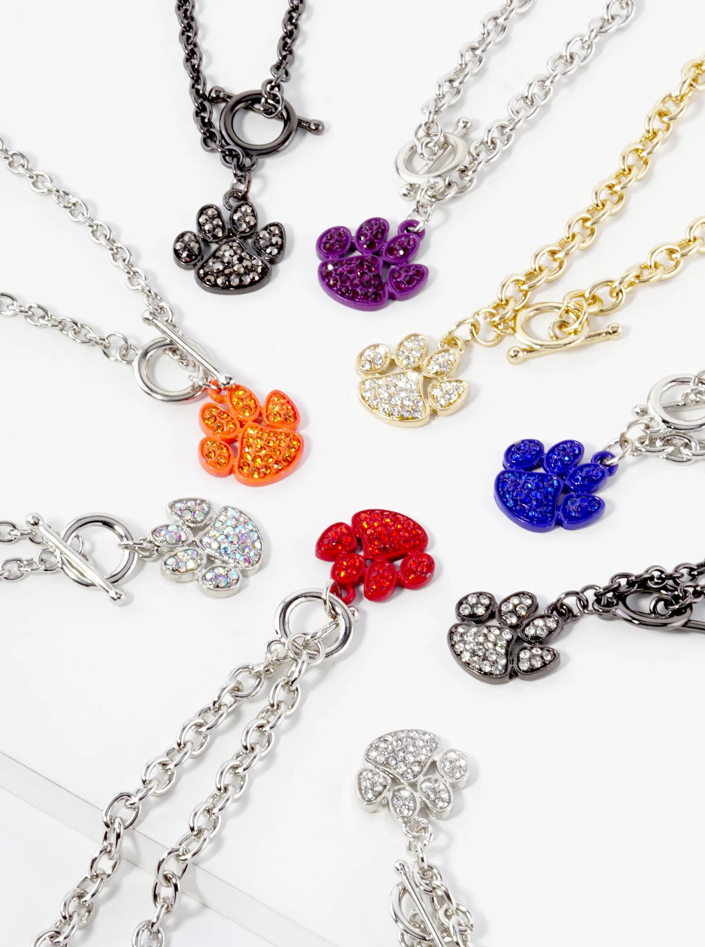 Crystal Pave Dog Paw Game Day Mascot Charm Toggle Closure Chain Bracelet