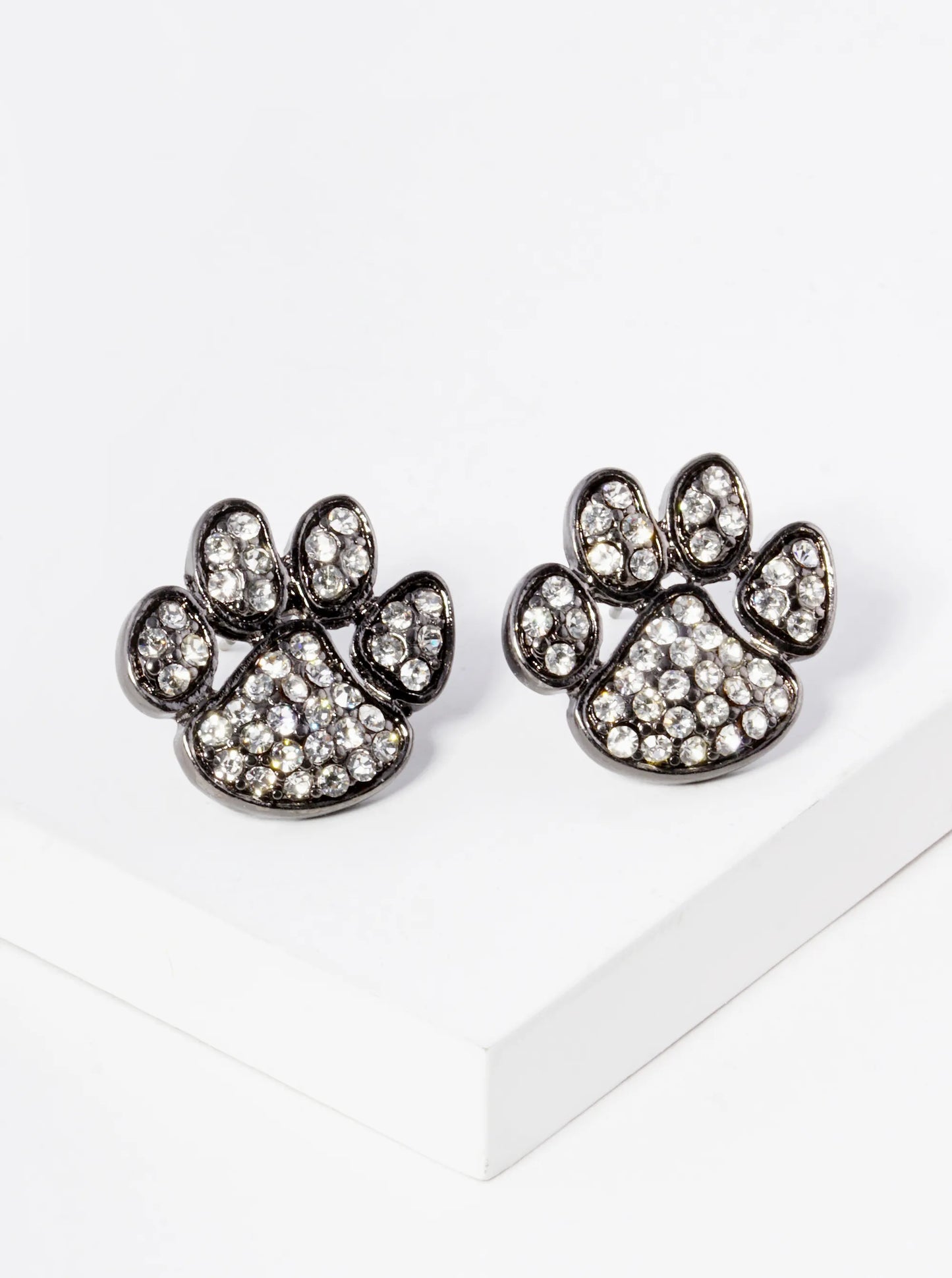 Crystal Pave Dog Paw Game Day Mascot Post Stud Earrings