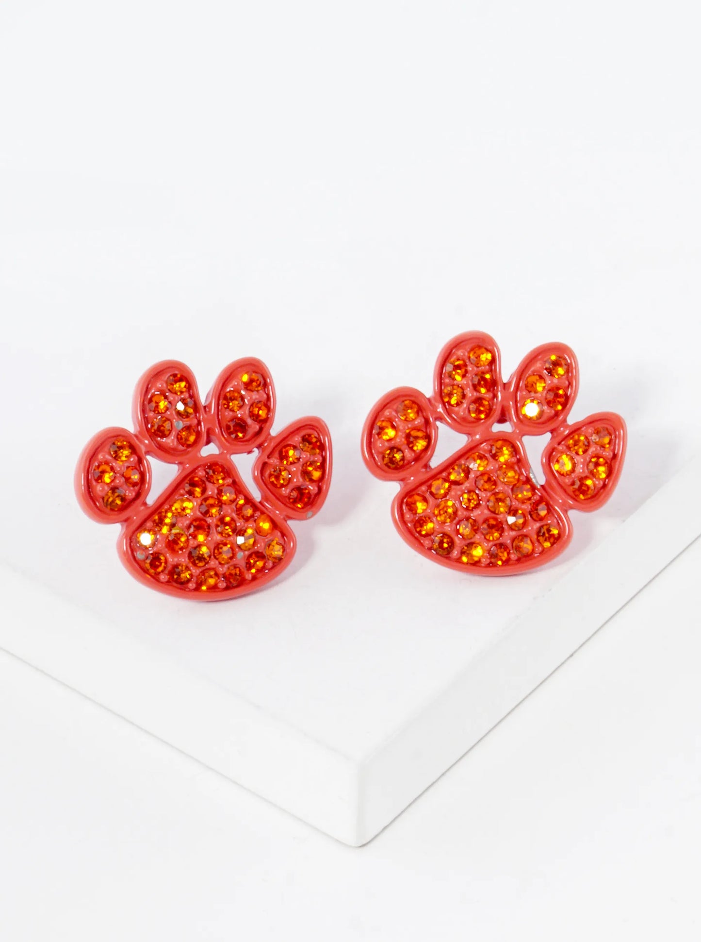 Crystal Pave Dog Paw Game Day Mascot Post Stud Earrings