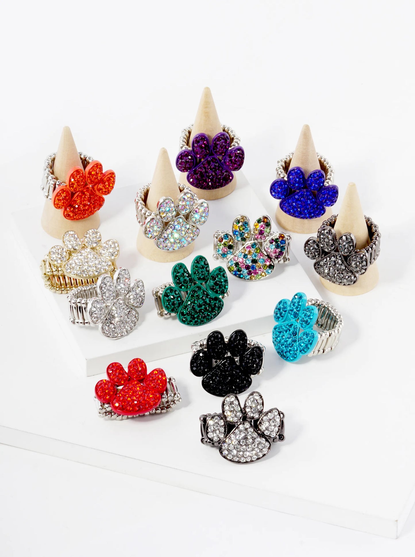 Crystal Pave Dog Paw Game Day Mascot Stretch Ring