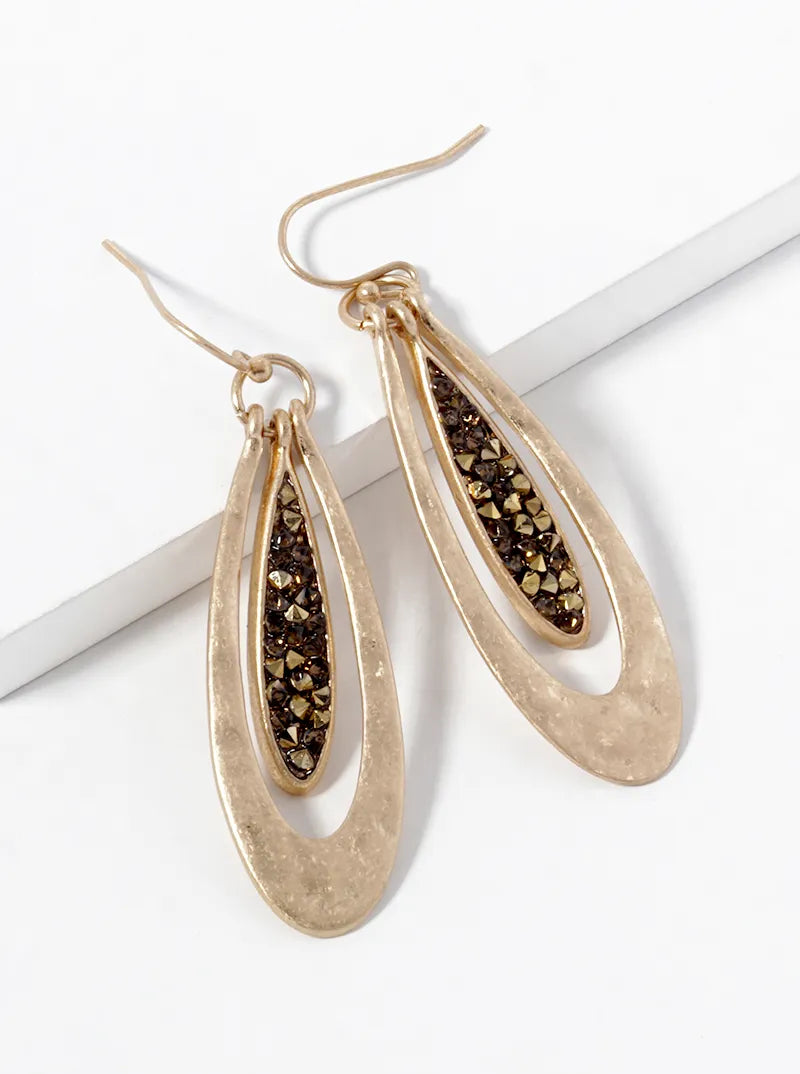 Crystal Pave Double Teardrop Dangle Earrings