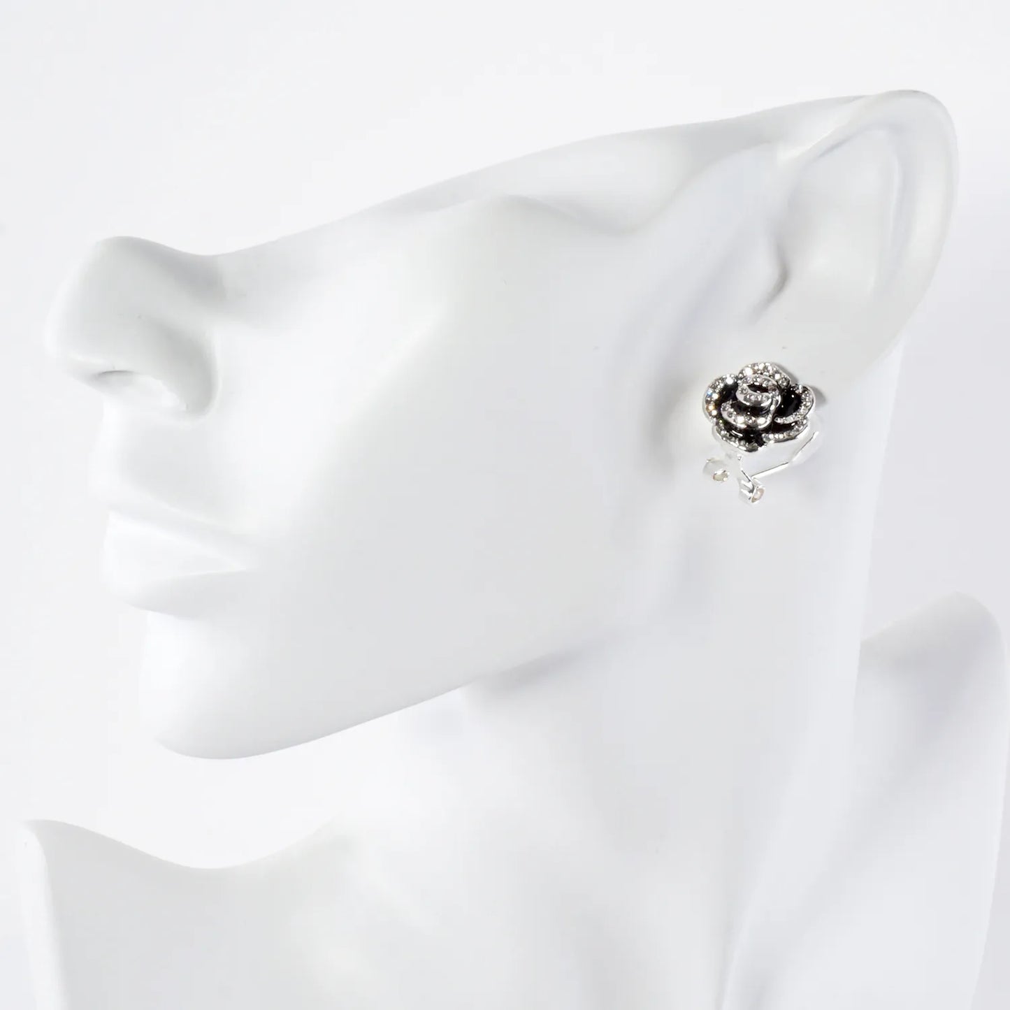 Crystal-Pave Enamel Rose Flower Clip-On Earrings