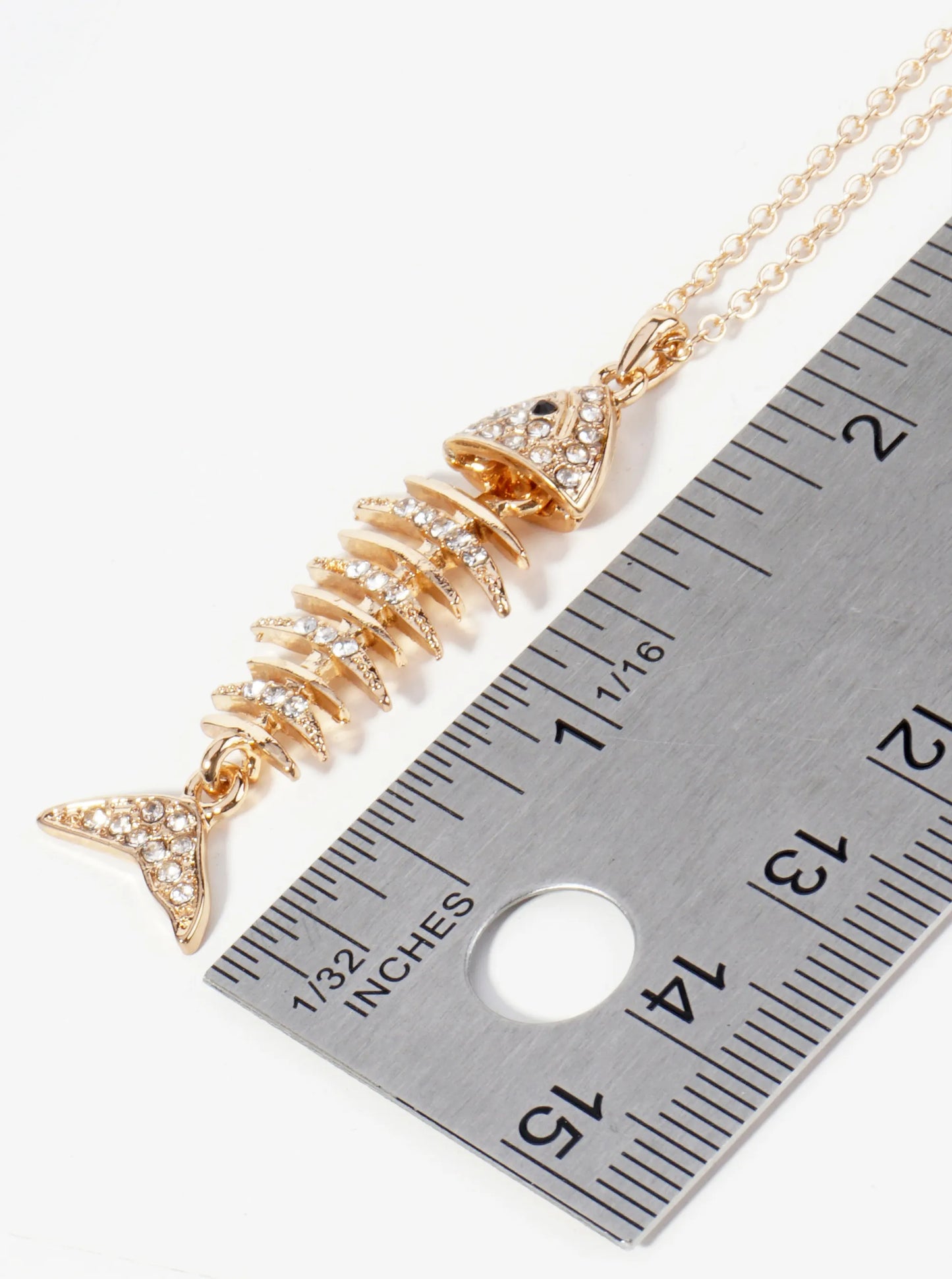 Crystal Pave Fishbone Pendant Necklace