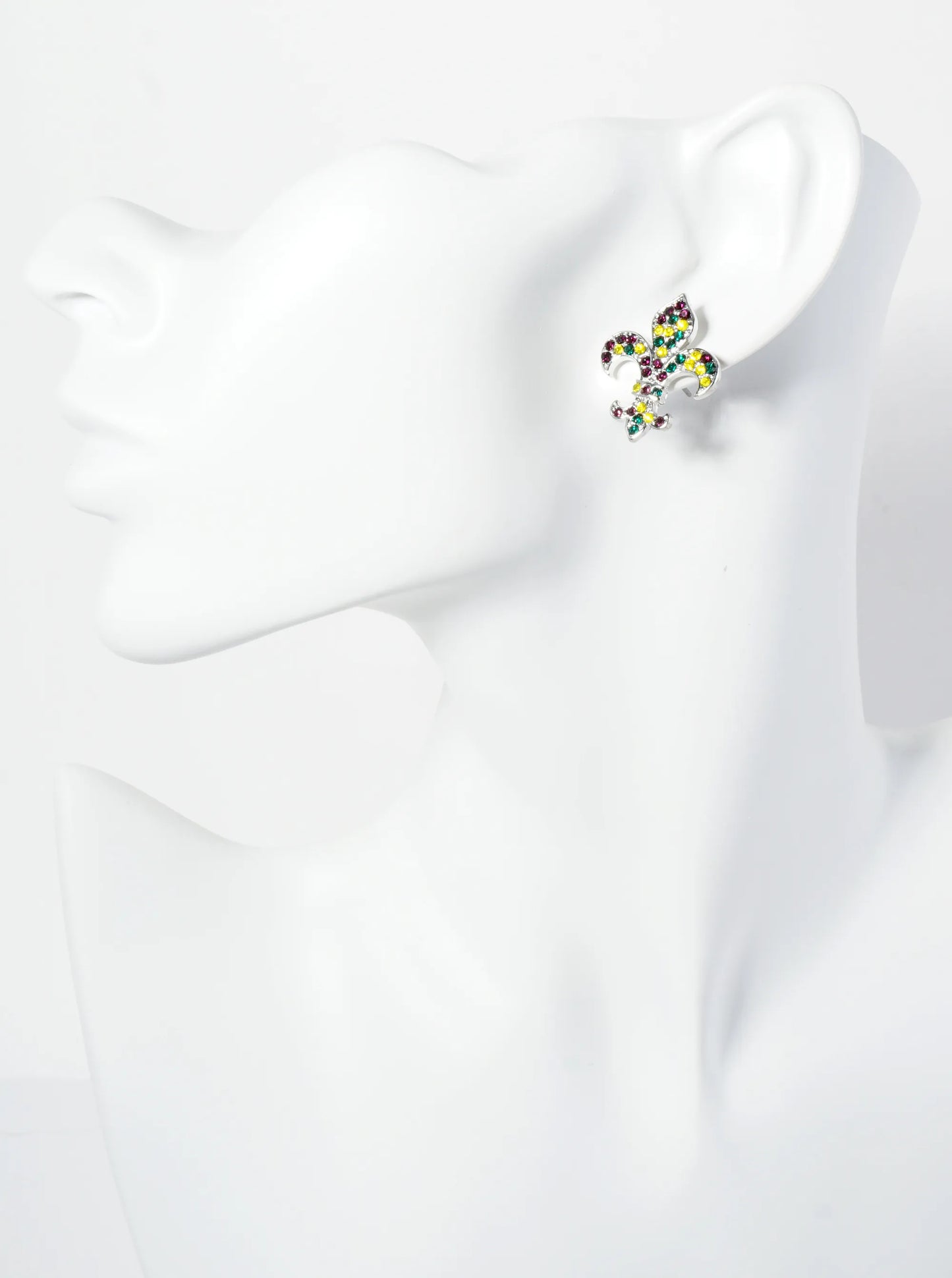 Crystal Pave Fleur De Lis Stud Earrings