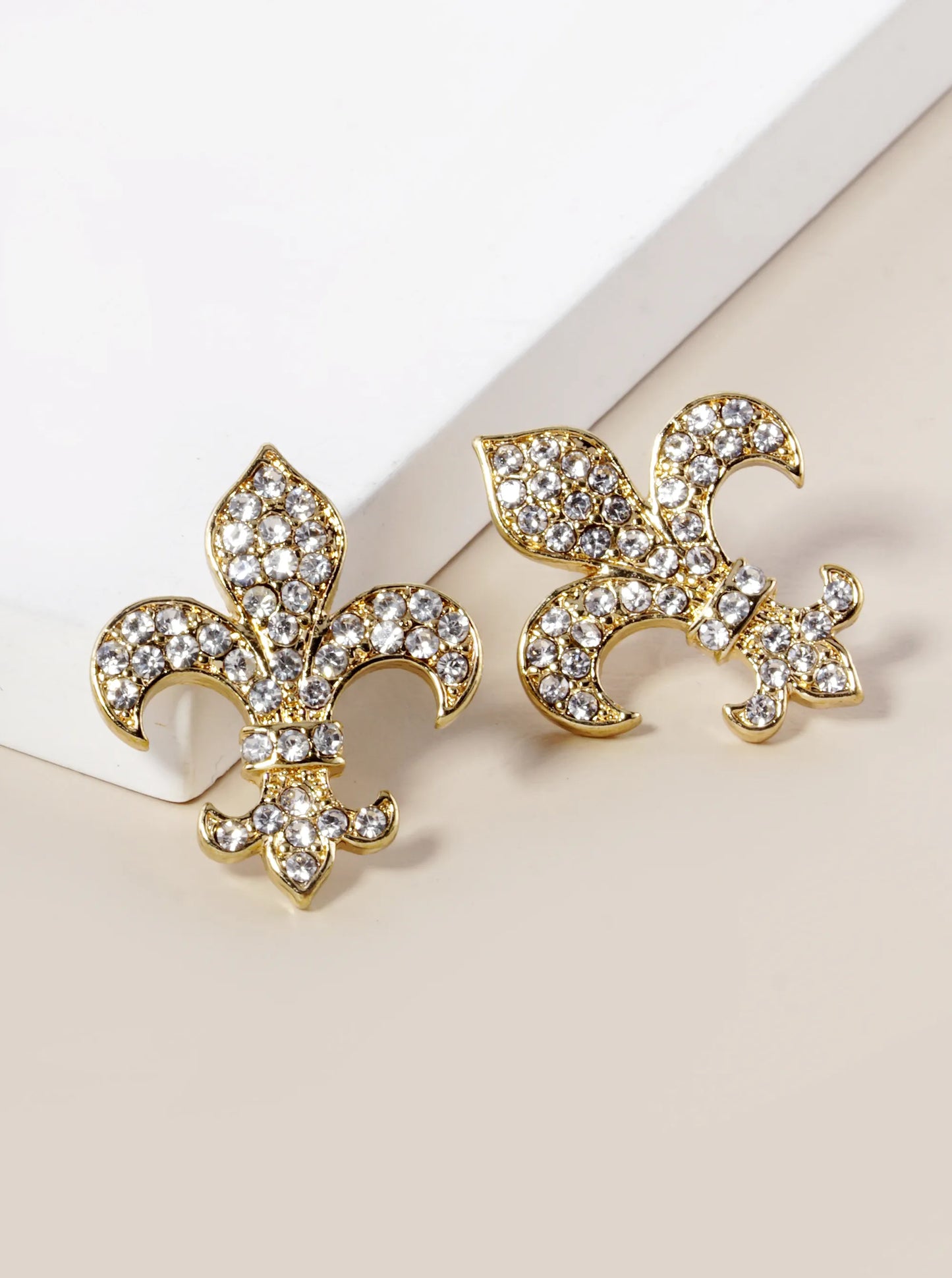 Crystal Pave Fleur De Lis Stud Earrings
