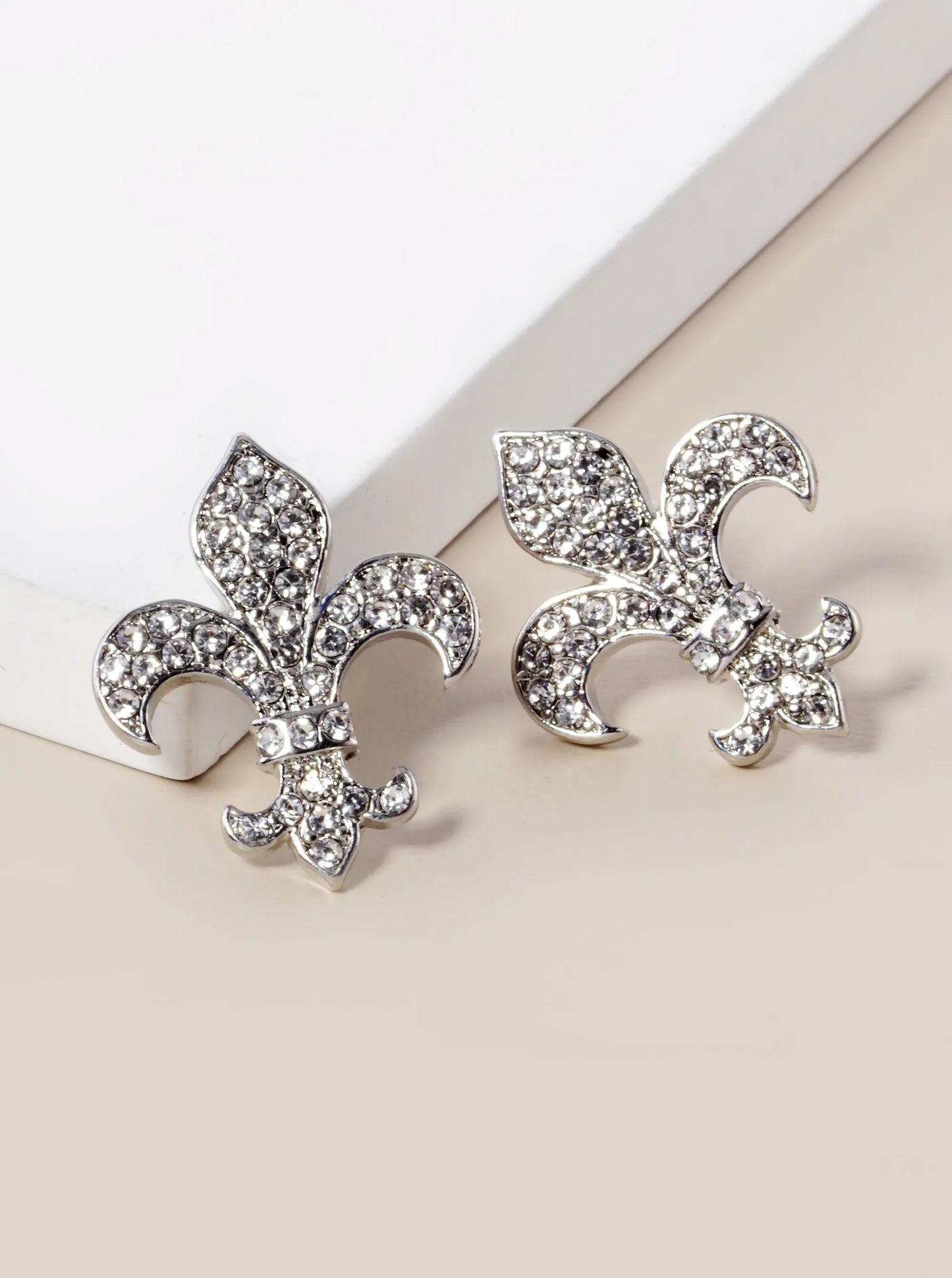 Crystal Pave Fleur De Lis Stud Earrings