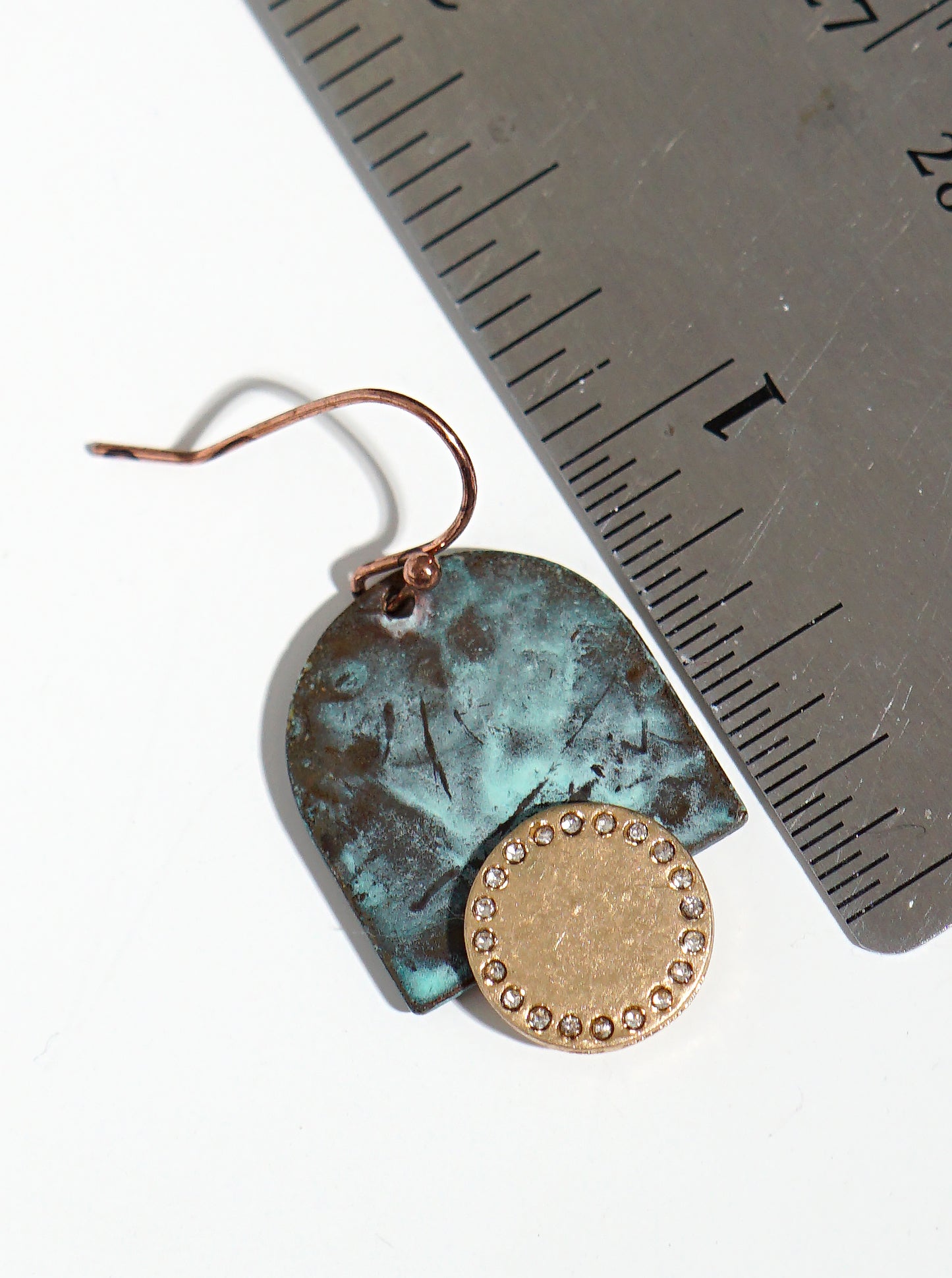 Crystal Pave Hammered Metal Geometric Shaped Fish Hook Dangle Drop Earrings