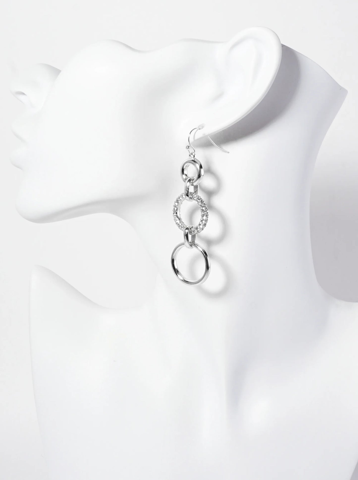 Crystal-Pave Linked Circles Dangle Earrings
