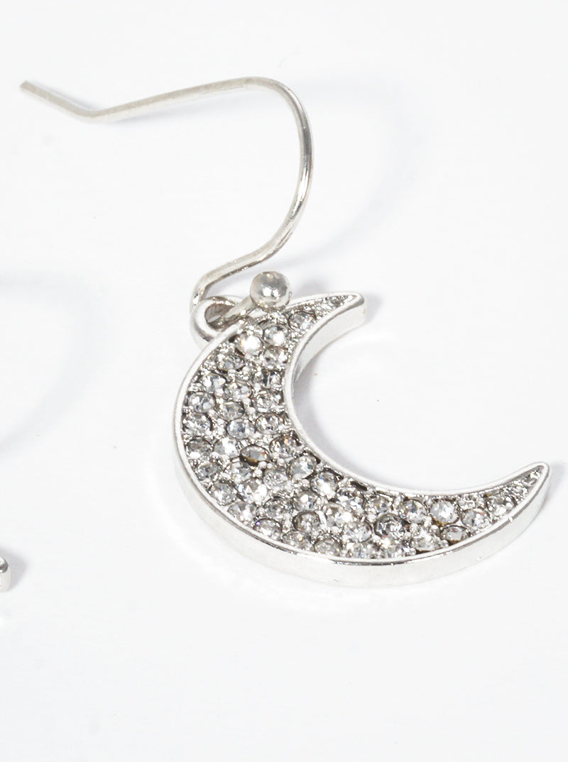 Crystal Pave Moon Dangle Drop Earrings