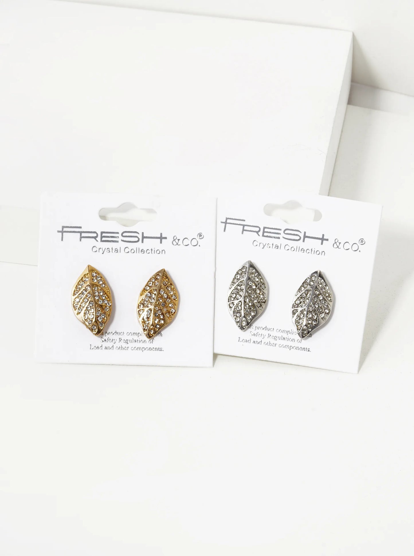 Crystal Pave Nature-Inspired 21mm Leaf Stud Earrings