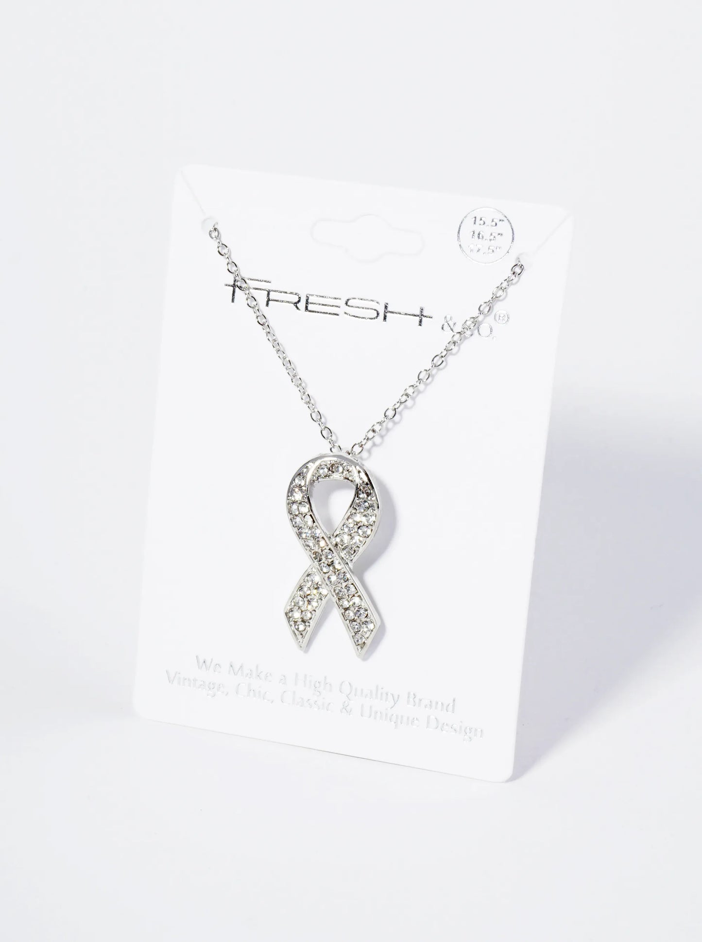 Crystal Pave Pink Ribbon Pendant Necklace