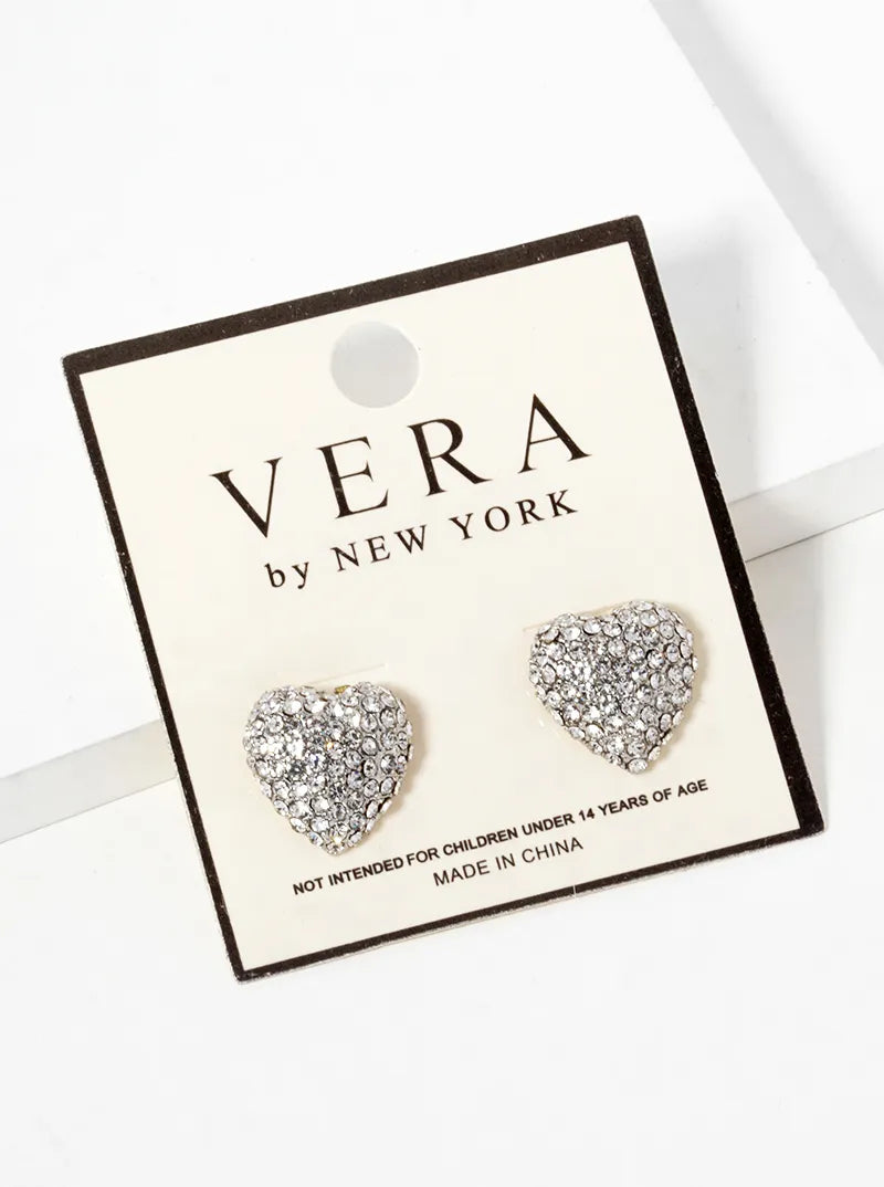 Crystal Pave Puffy Heart Stud Earrings