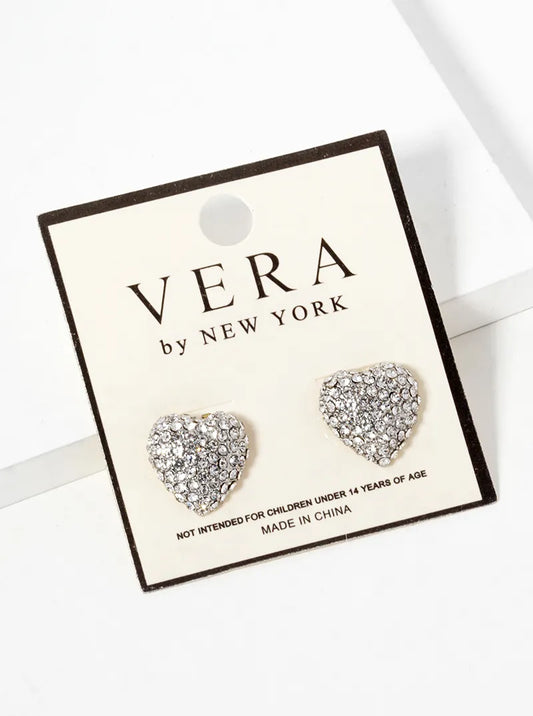 Crystal Pave Puffy Heart Stud Earrings