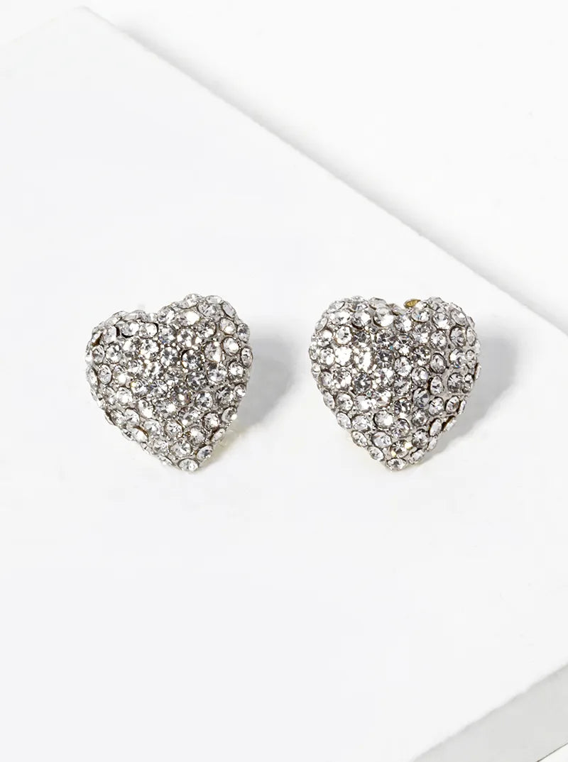 Crystal Pave Puffy Heart Stud Earrings