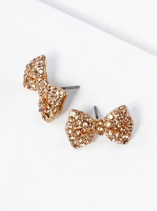 Crystal Pave Ribbon Bow Stud Earrings